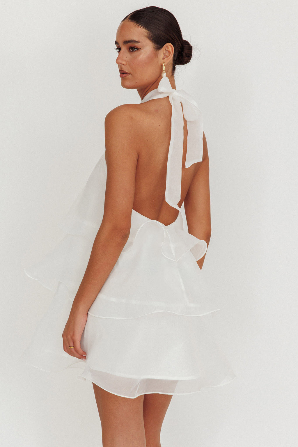 Tulips Tiered Halterneck Mini Dress White by Selfie Leslie Australia