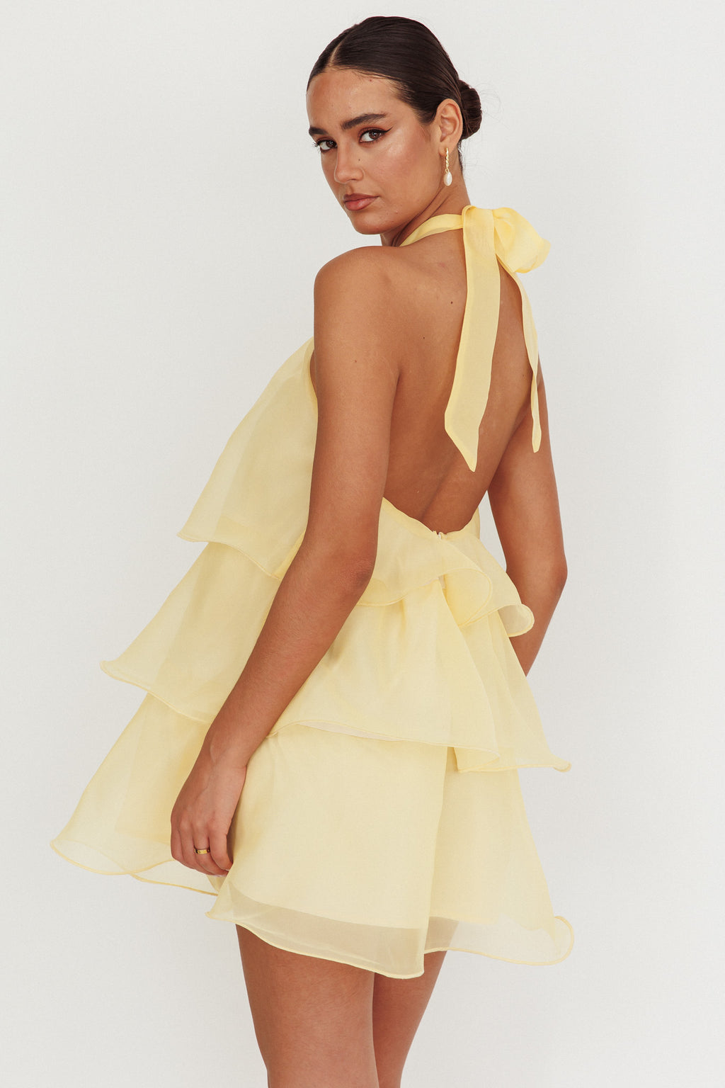 Tulips Tiered Halterneck Mini Dress Lemon by Selfie Leslie Australia