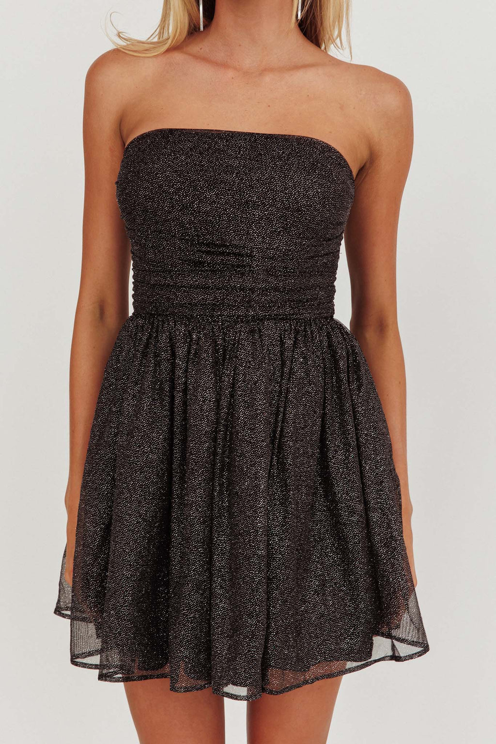 Guilty Pleasure Strapless Glitter Mini Dress Black by Selfie Leslie Australia