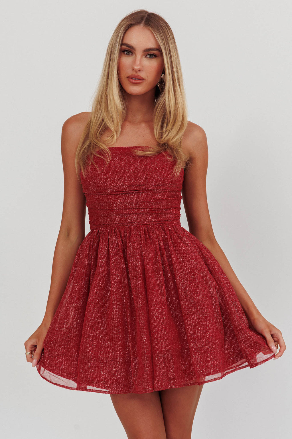 Guilty Pleasure Strapless Glitter Mini Dress Red by Selfie Leslie Australia