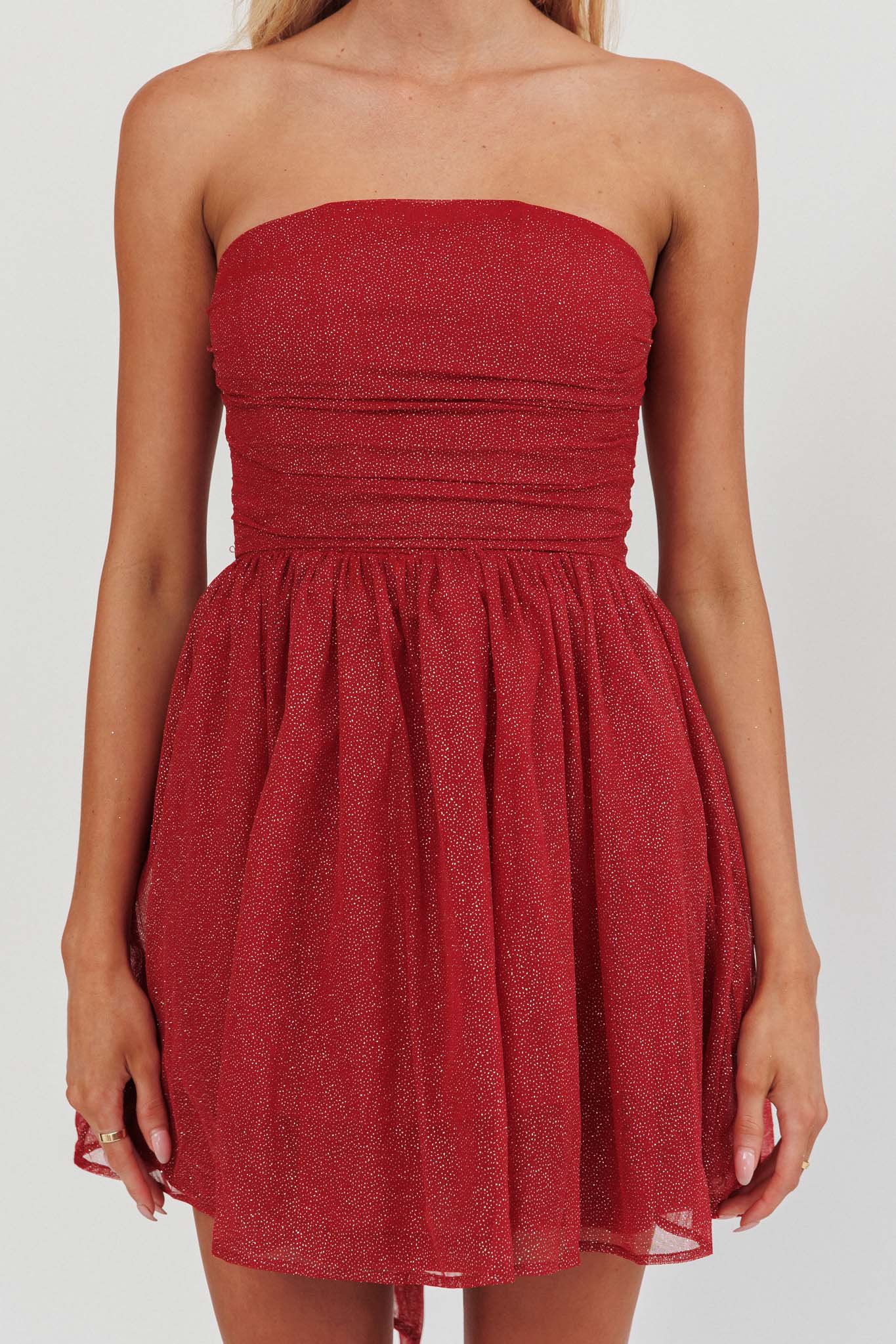 Guilty Pleasure Strapless Glitter Mini Dress Red by Selfie Leslie Australia