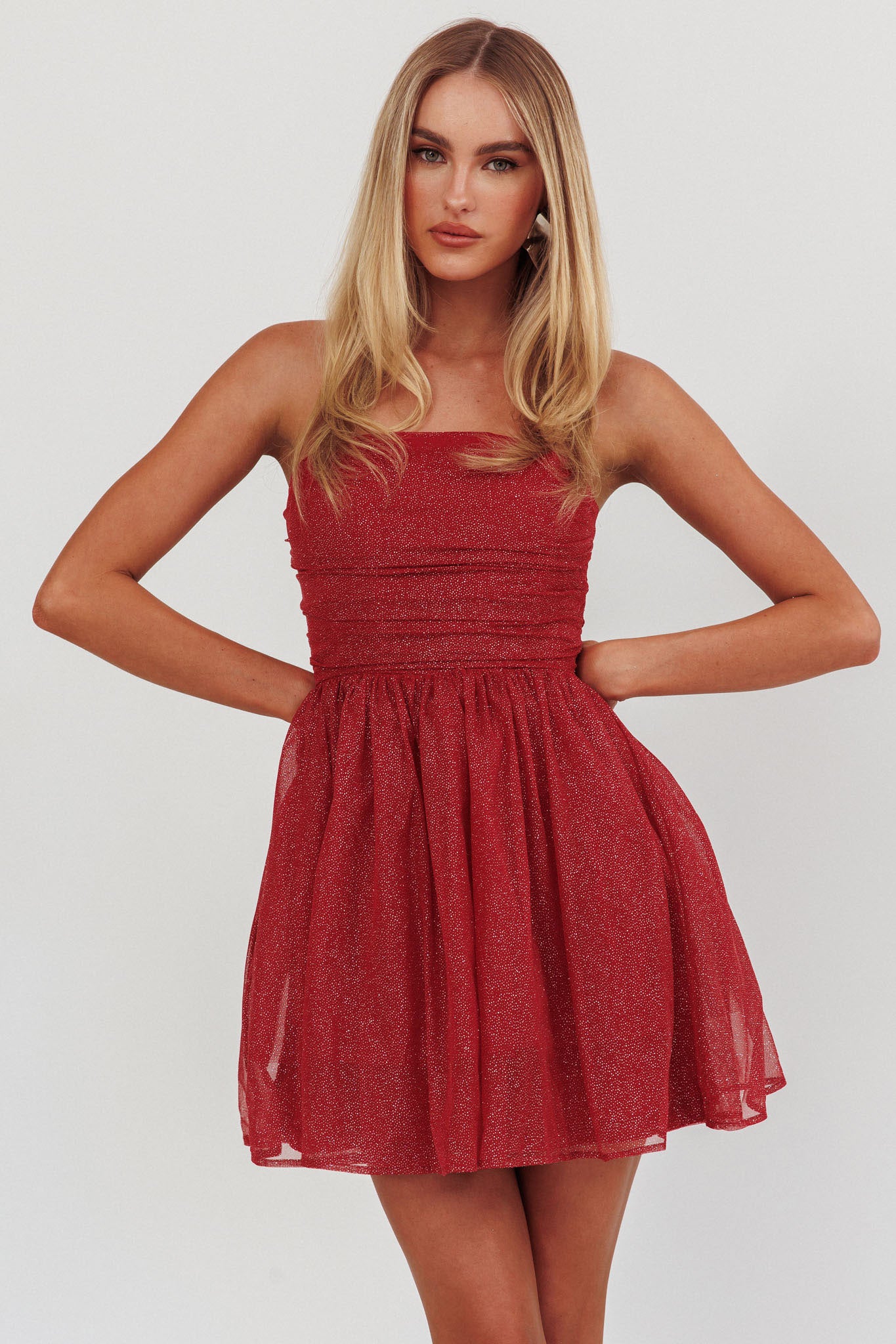 Guilty Pleasure Strapless Glitter Mini Dress Red by Selfie Leslie Australia