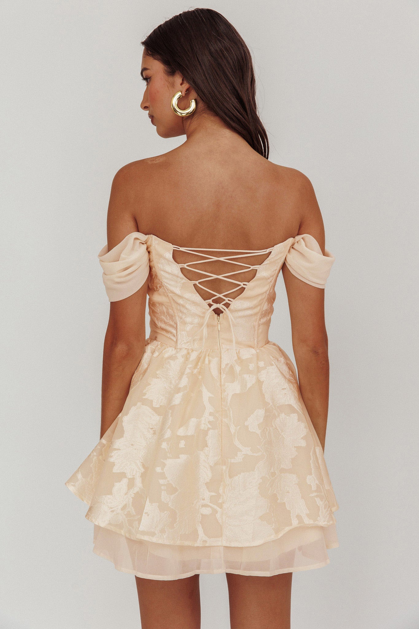 Lusting Off Shoulder Mini Dress Cream by Selfie Leslie Australia