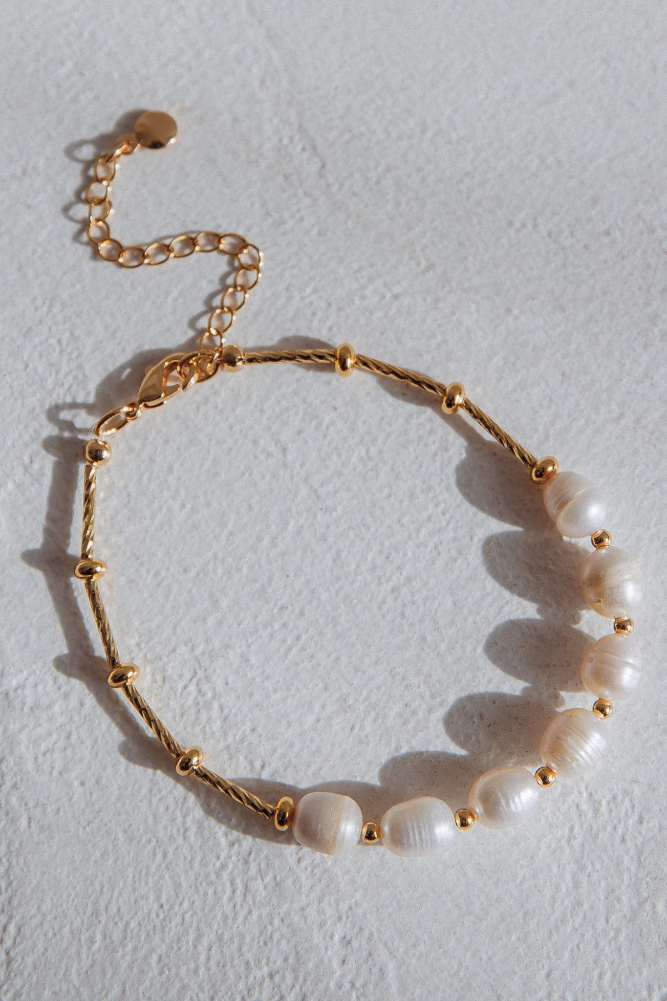 Heartbeat Freshwater Pearl Beaded Chain Bracelet Gold by Selfie Leslie Australia