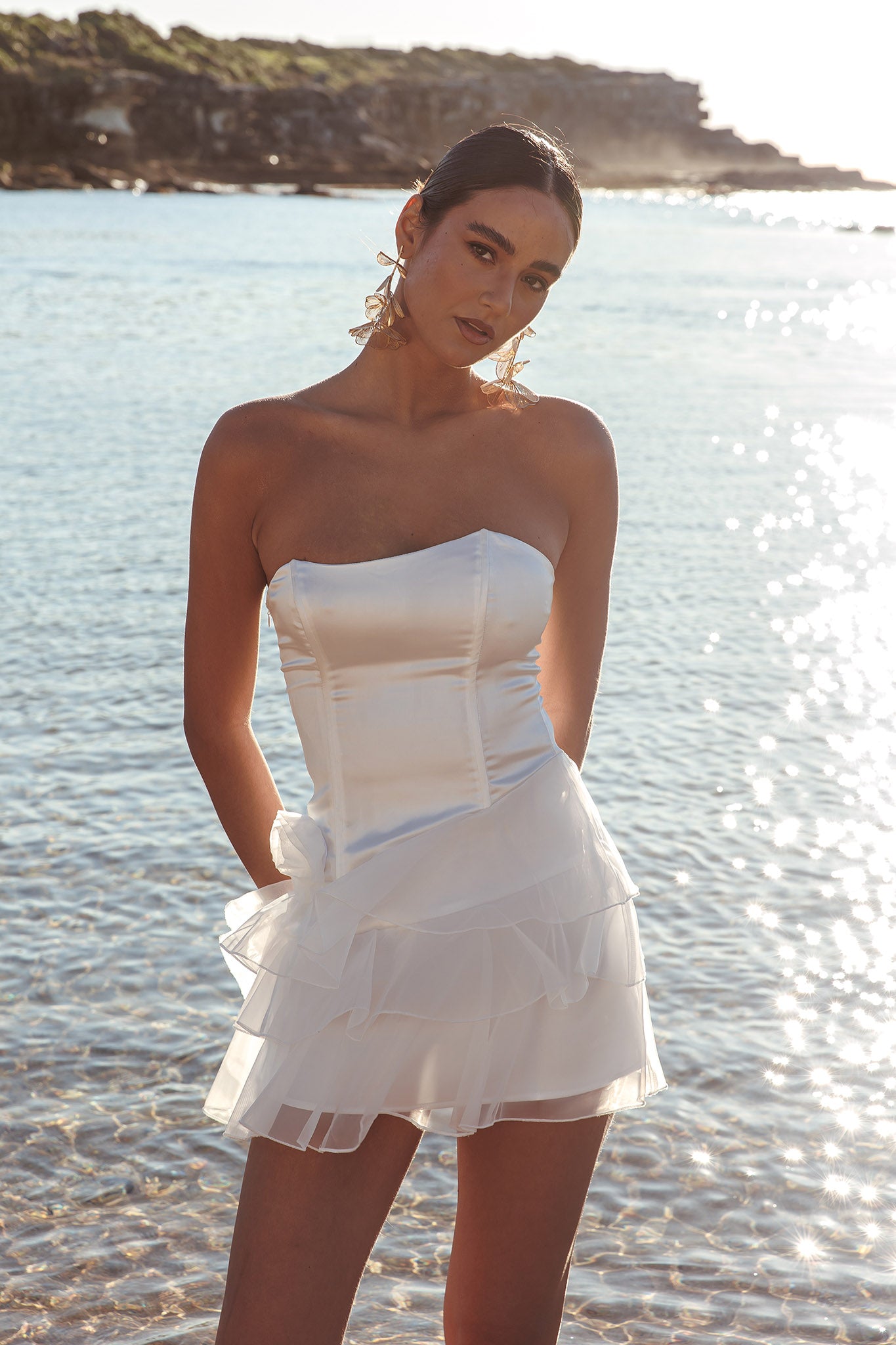 Bless Strapless Organza Ruffle Mini Dress Cream by Selfie Leslie Australia