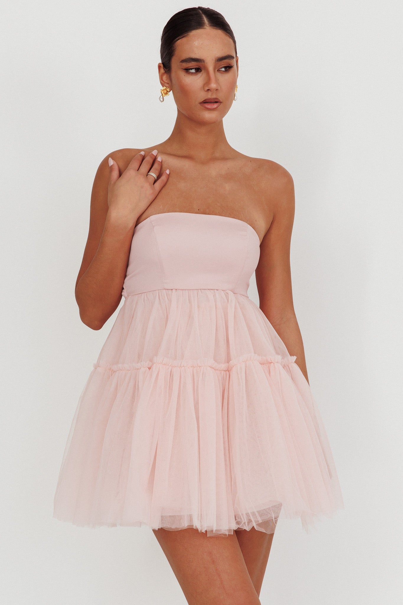 Dreamscape Strapless Tulle Mini Dress Blush by Selfie Leslie Australia