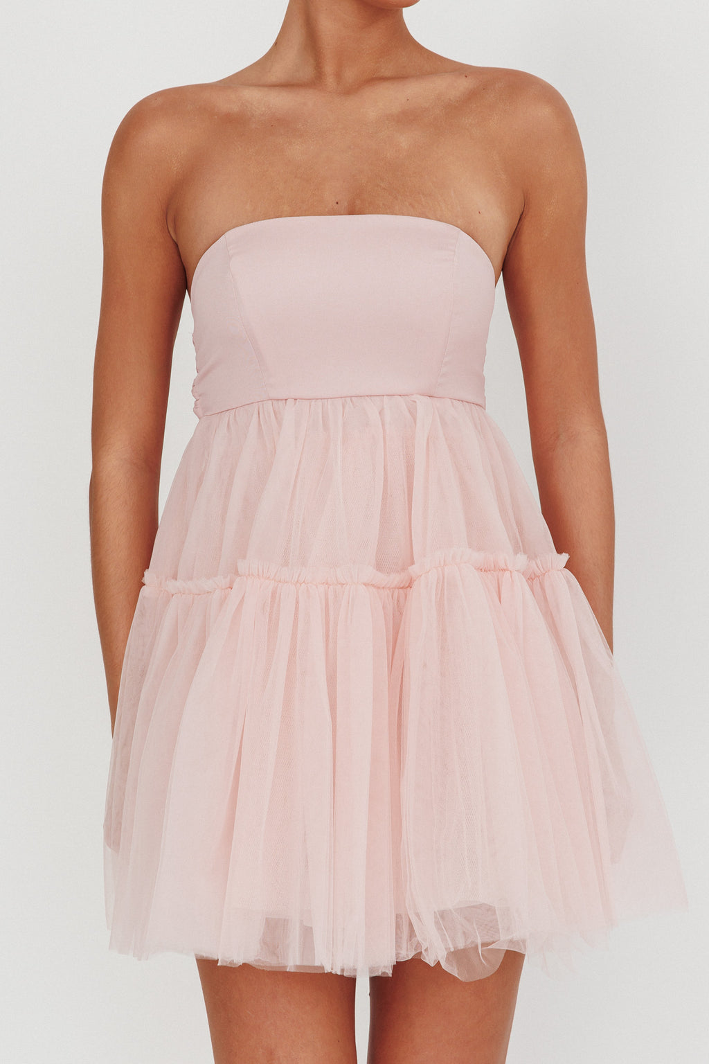 Dreamscape Strapless Tulle Mini Dress Blush by Selfie Leslie Australia