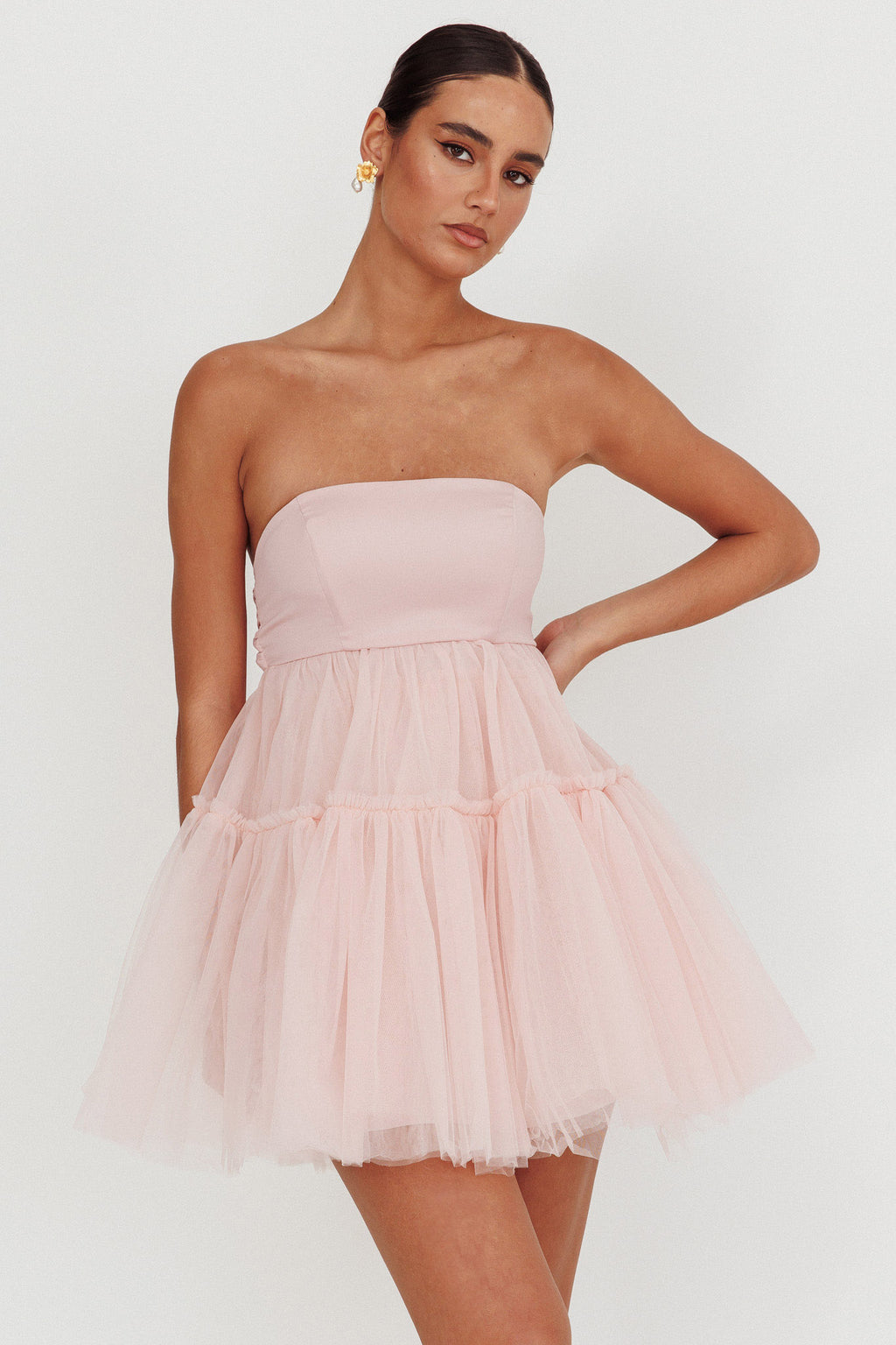 Dreamscape Strapless Tulle Mini Dress Blush by Selfie Leslie Australia