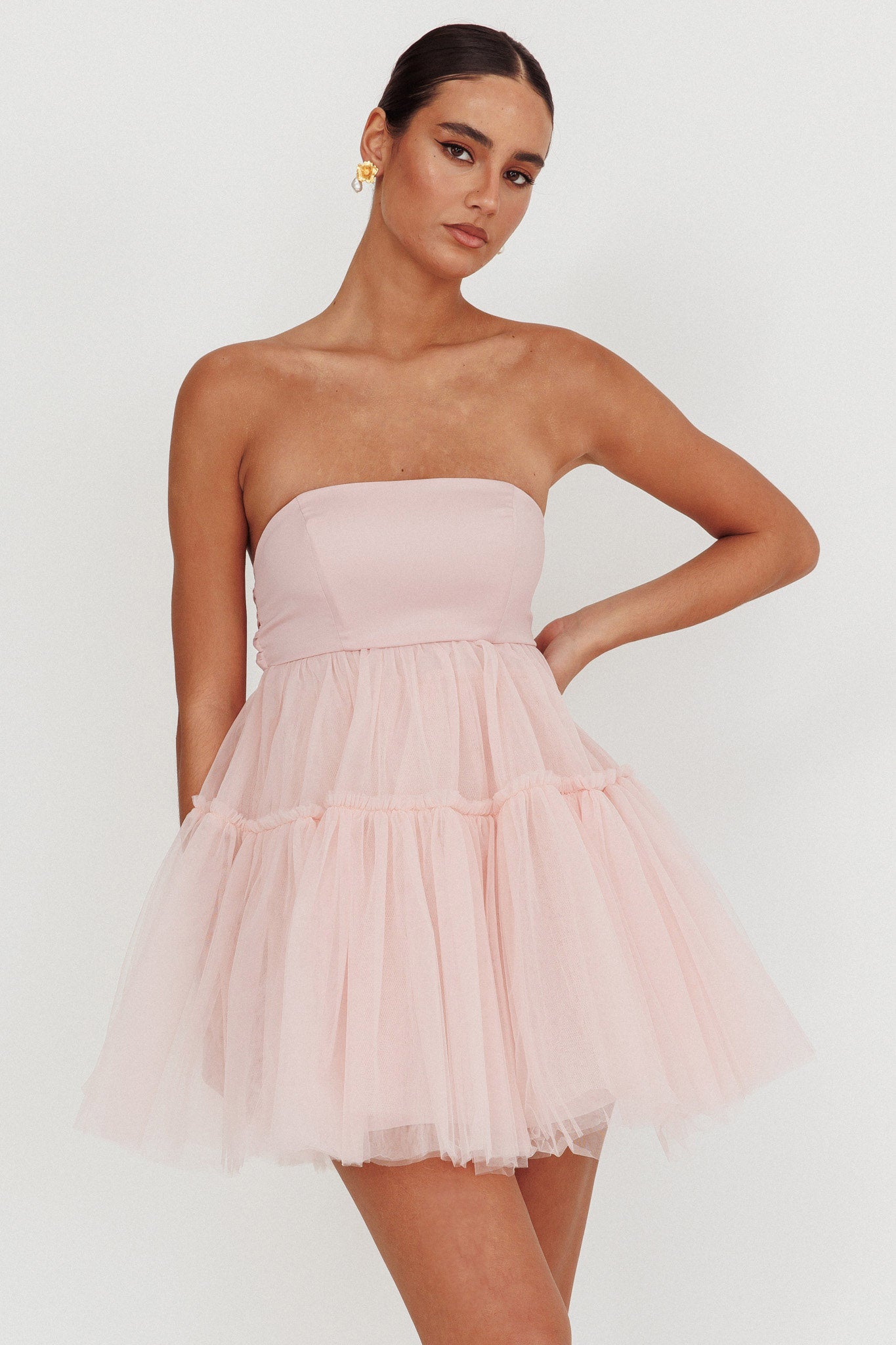 Dreamscape Strapless Tulle Mini Dress Blush by Selfie Leslie Australia