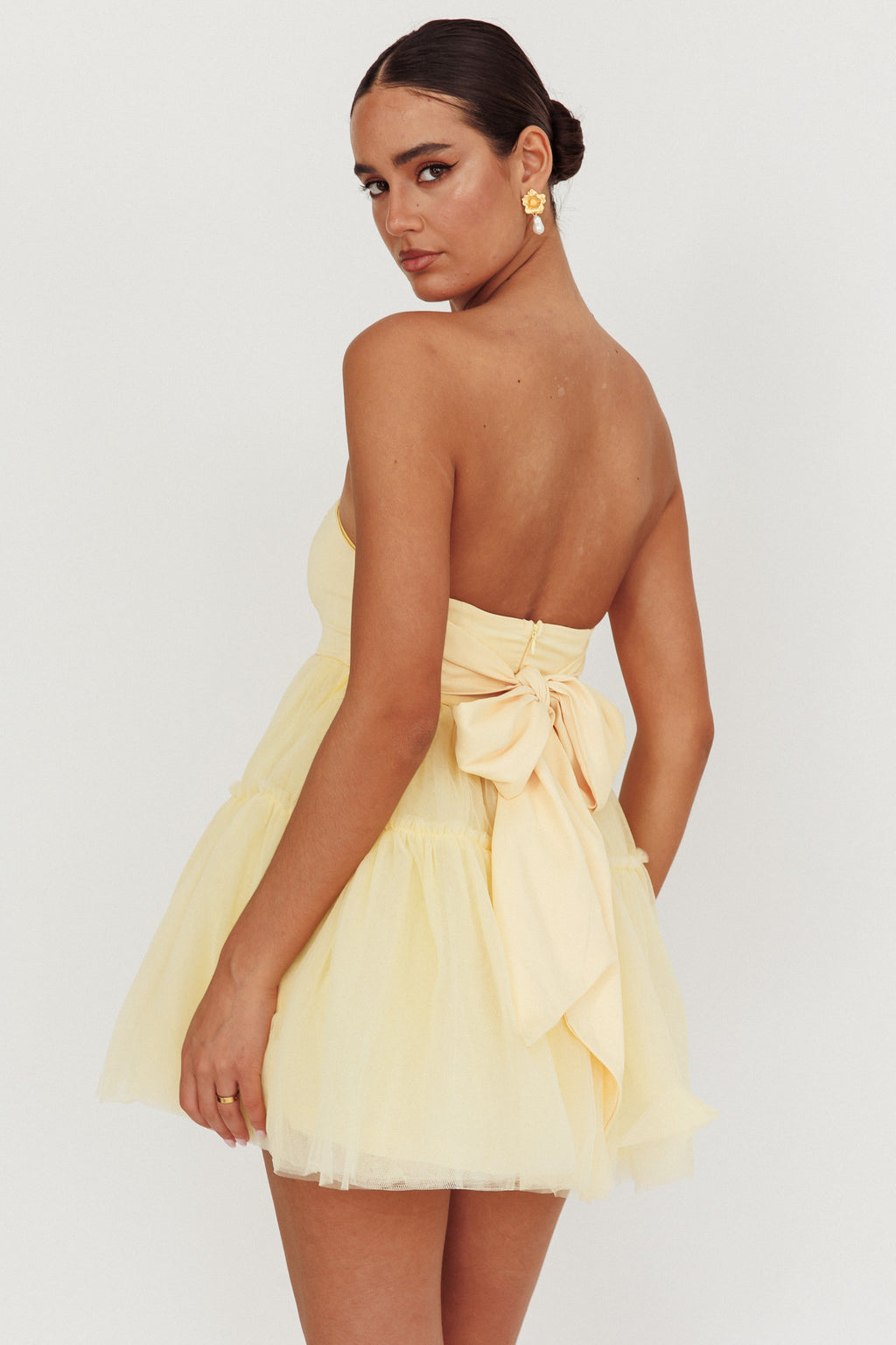 Dreamscape Strapless Tulle Mini Dress Lemon by Selfie Leslie Australia