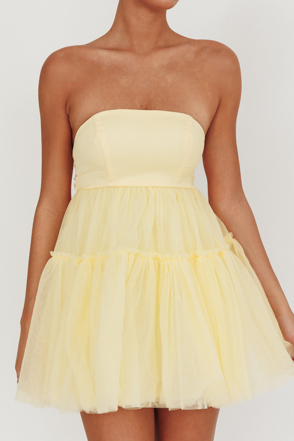 Dreamscape Strapless Tulle Mini Dress Lemon by Selfie Leslie Australia