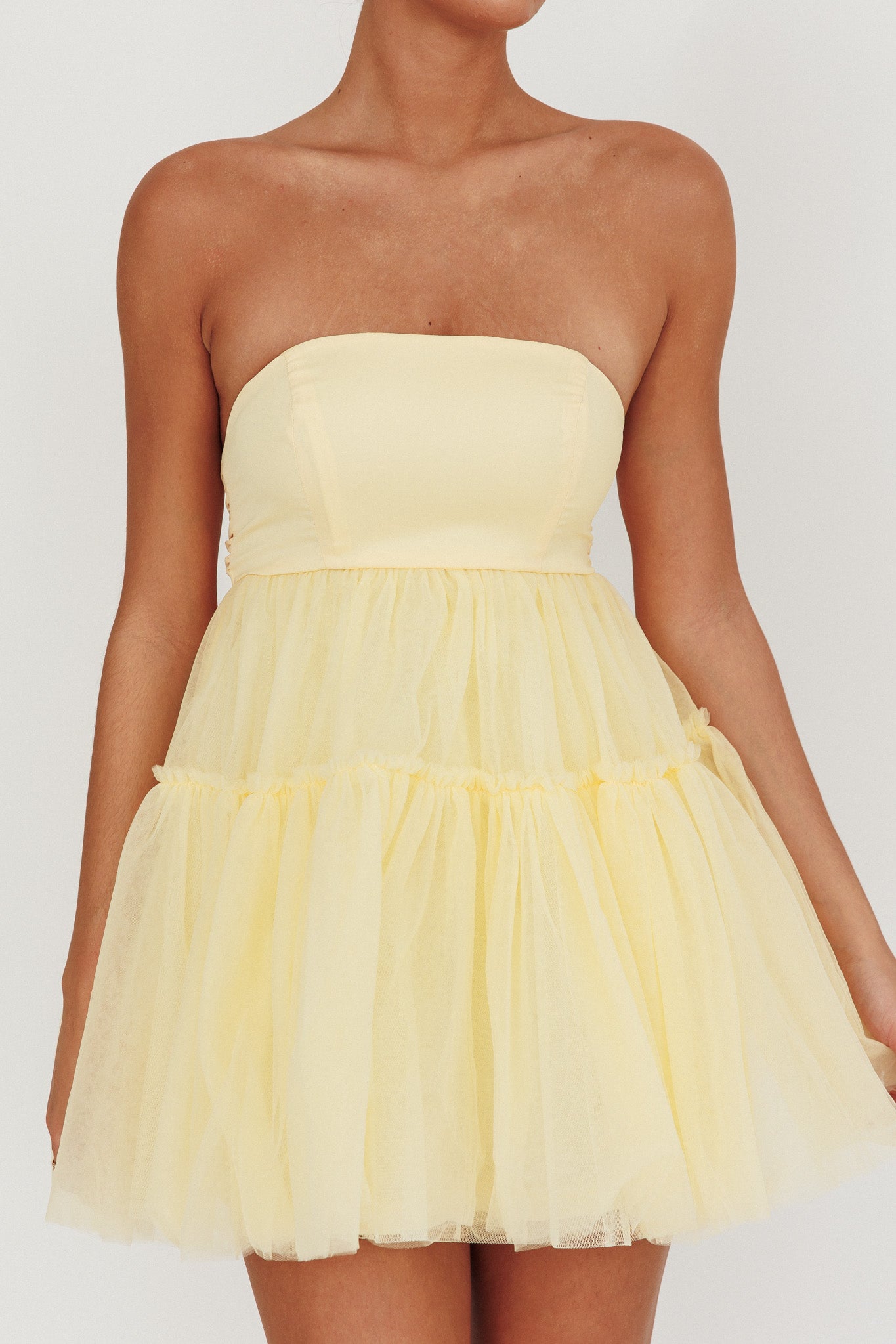 Dreamscape Strapless Tulle Mini Dress Lemon by Selfie Leslie Australia