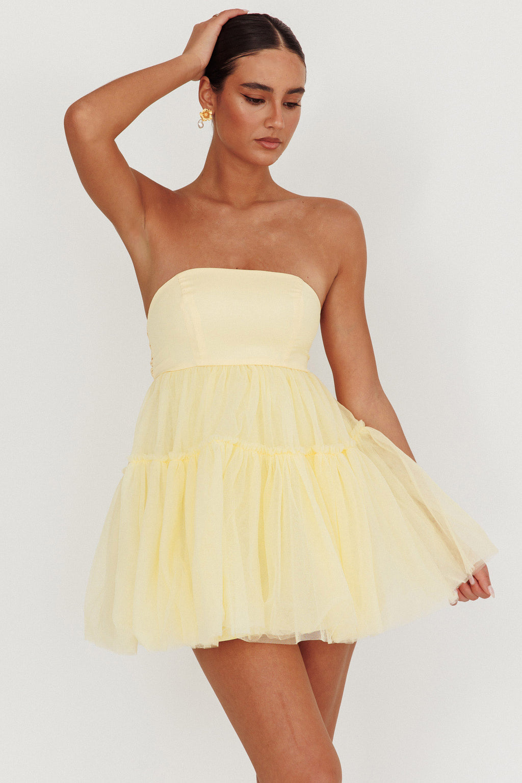 Dreamscape Strapless Tulle Mini Dress Lemon by Selfie Leslie Australia