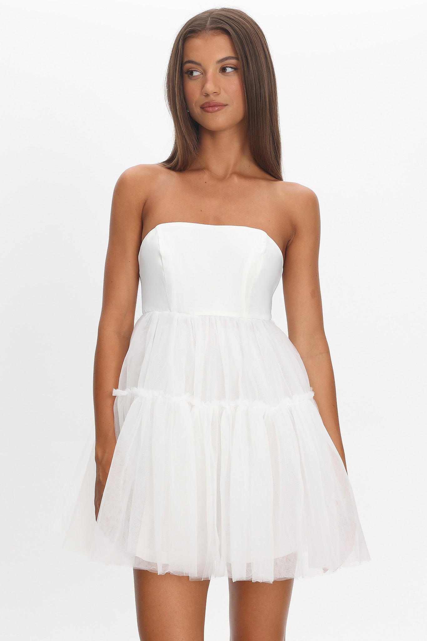 Dreamscape Strapless Tulle Mini Dress White by Selfie Leslie Australia