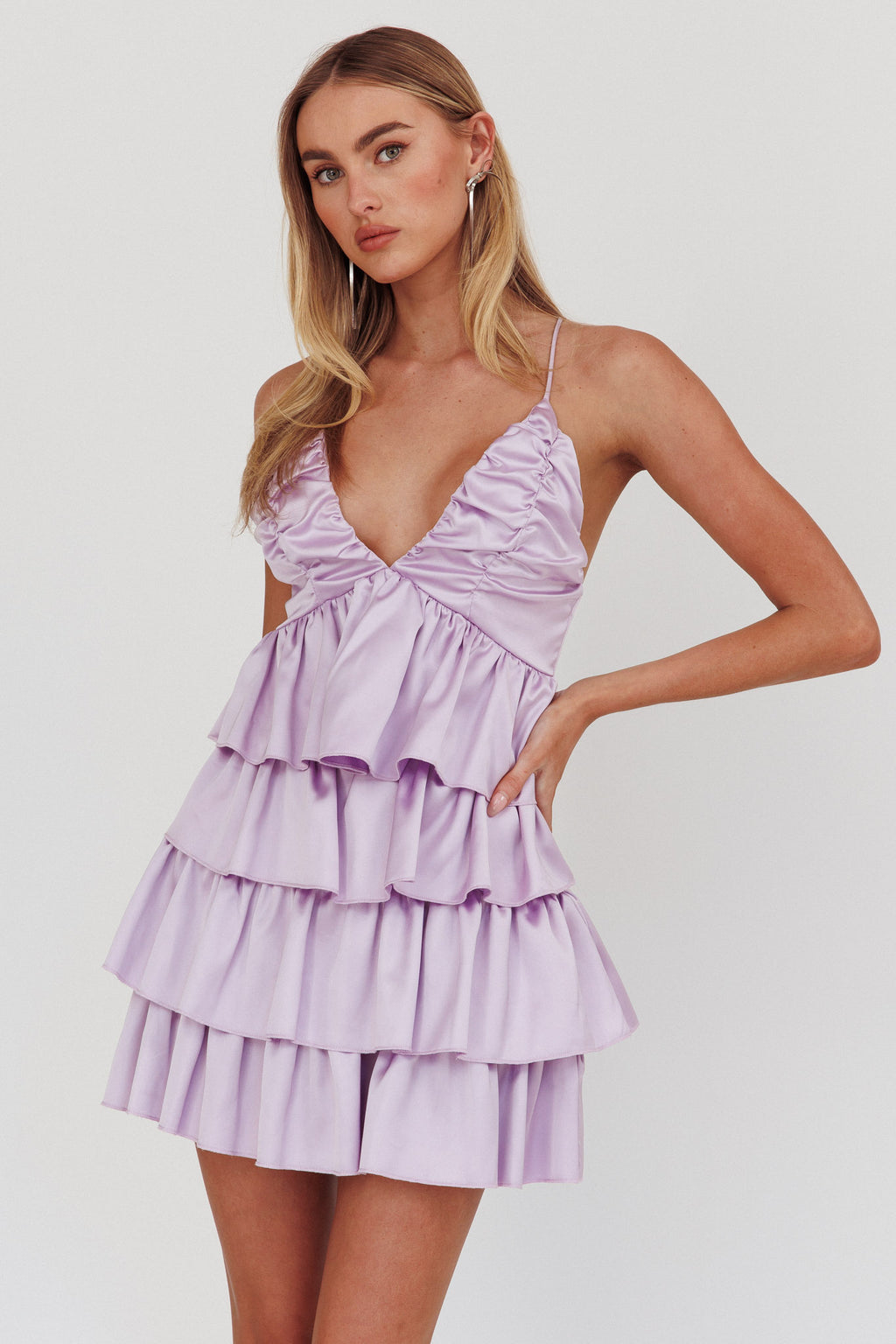 Heavenly Bliss Ruffle Mini Dress Lilac by Selfie Leslie Australia