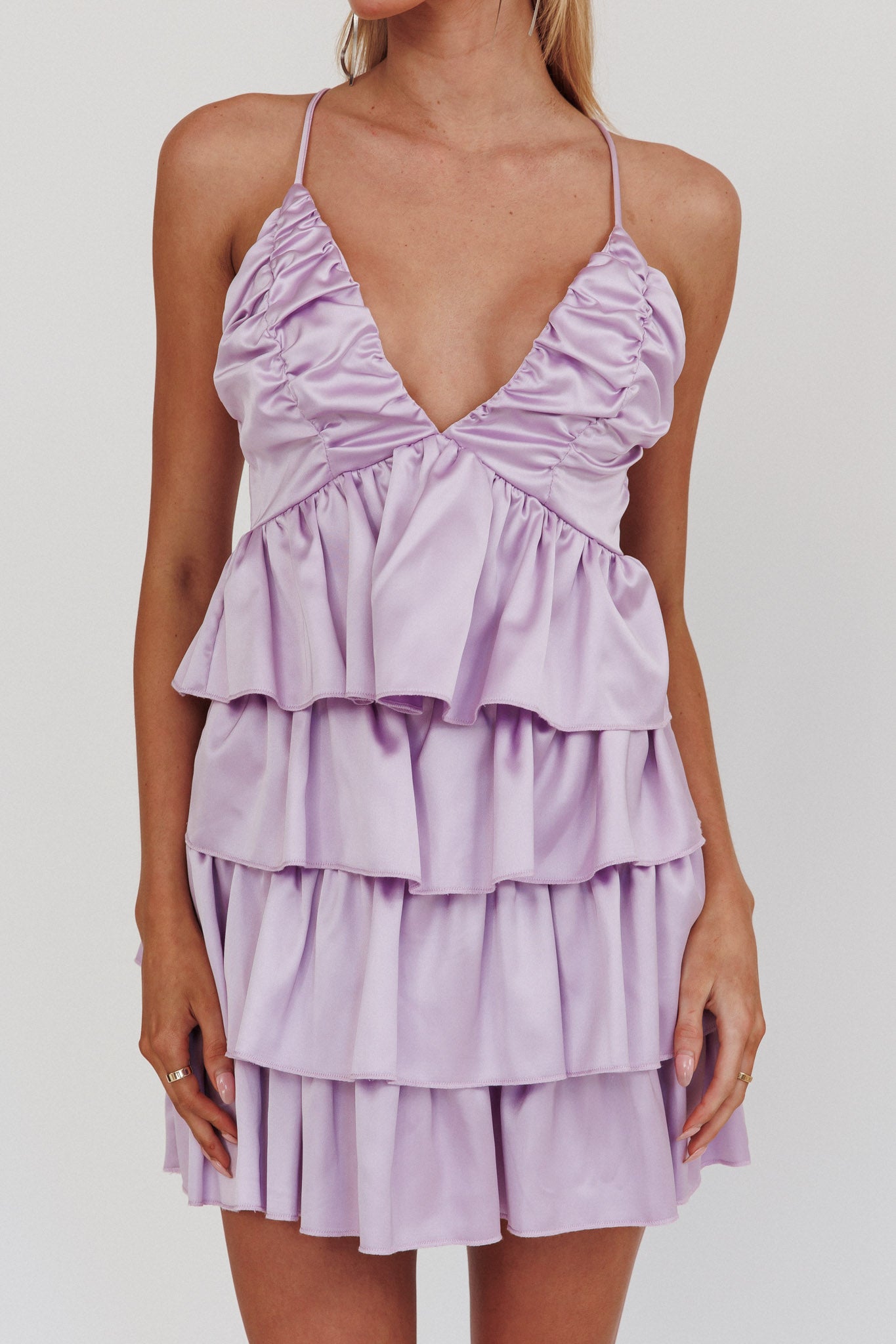 Heavenly Bliss Ruffle Mini Dress Lilac by Selfie Leslie Australia