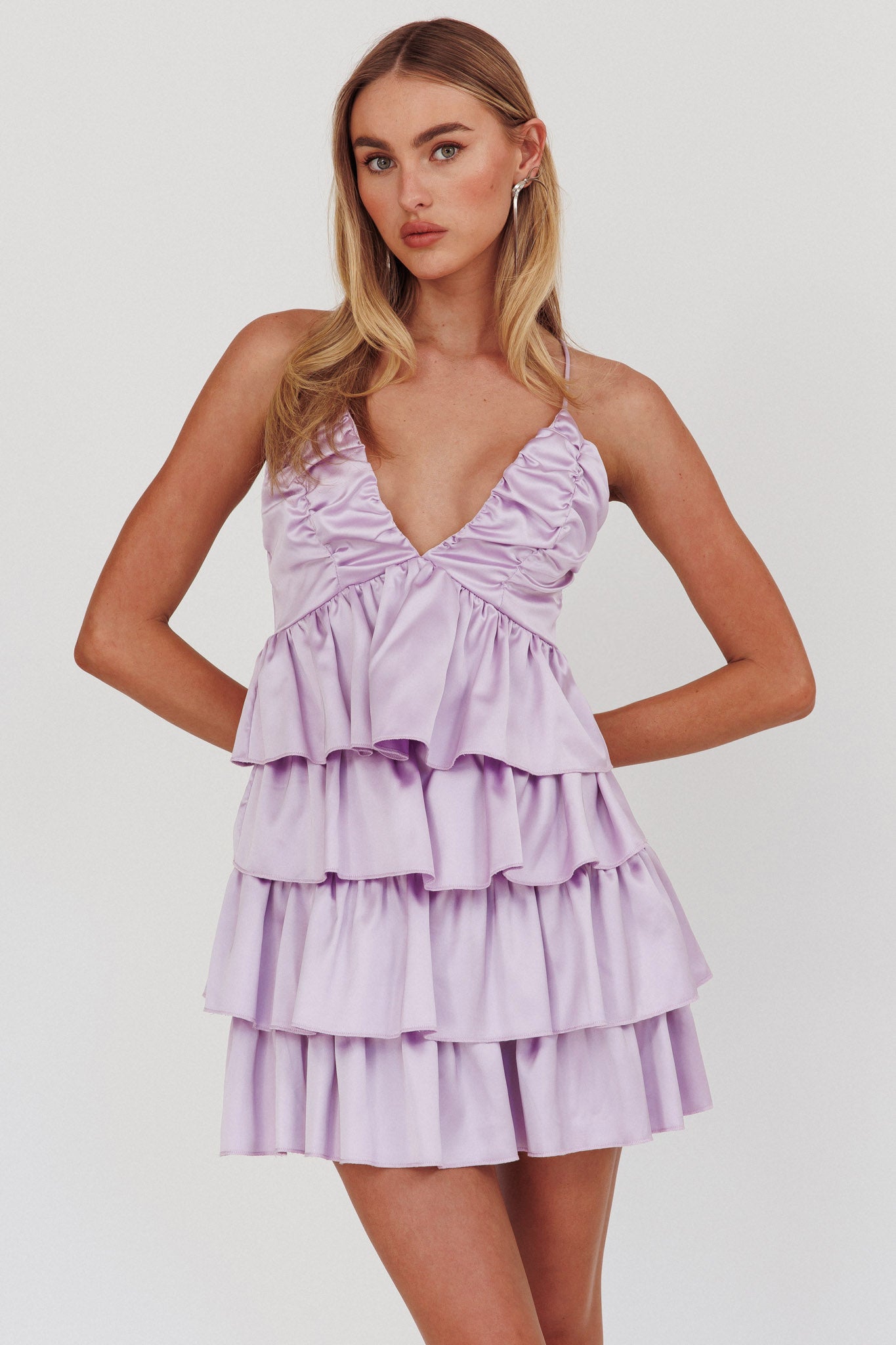 Heavenly Bliss Ruffle Mini Dress Lilac by Selfie Leslie Australia