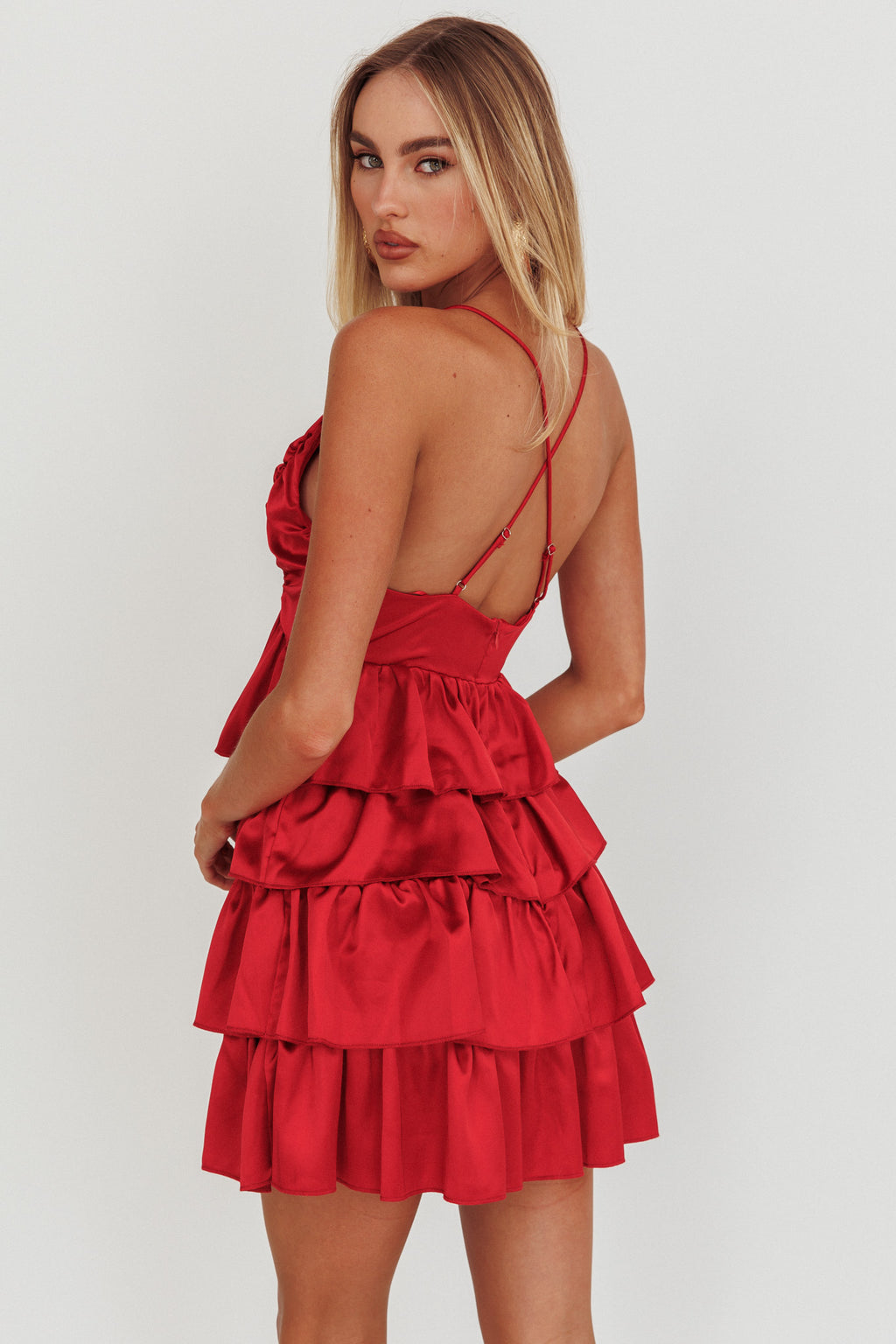 Heavenly Bliss Ruffle Mini Dress Red by Selfie Leslie Australia