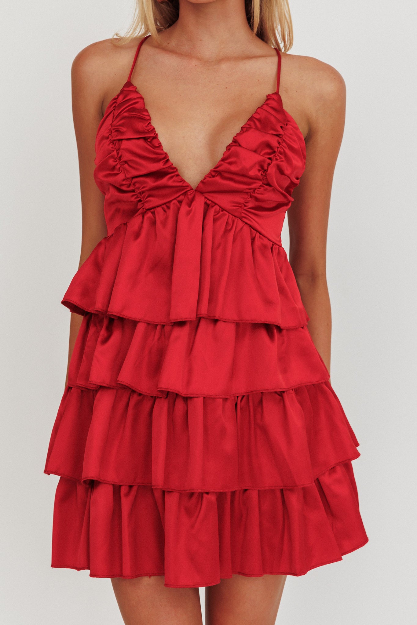 Heavenly Bliss Ruffle Mini Dress Red by Selfie Leslie Australia