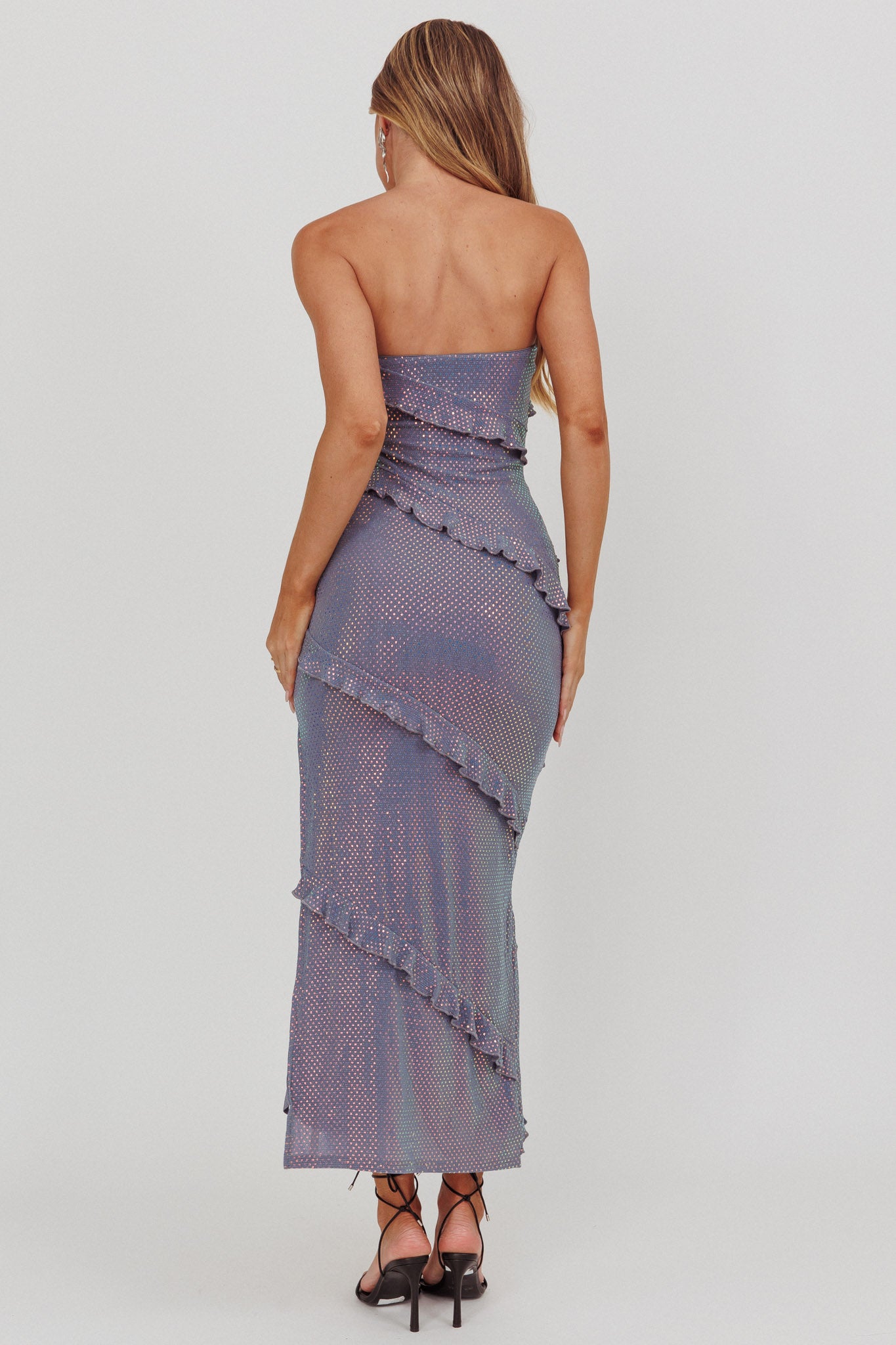 Metrics Strapless Frill Maxi Dress Blue by Selfie Leslie Australia