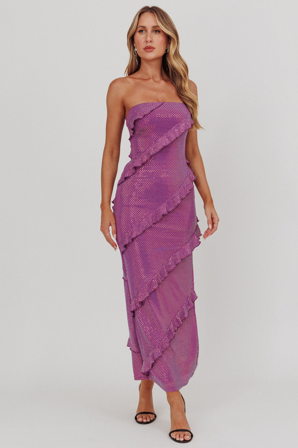 Metrics Strapless Frill Maxi Dress Purple by Selfie Leslie Australia