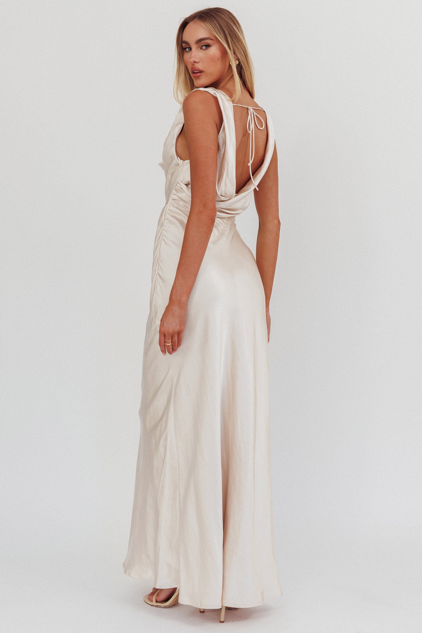 Chills Cowl Neck Satin Maxi Dress Champagne | Selfie Leslie Australia Chills Cowl Neck Satin Maxi Dress Champagne | Selfie Leslie Australia