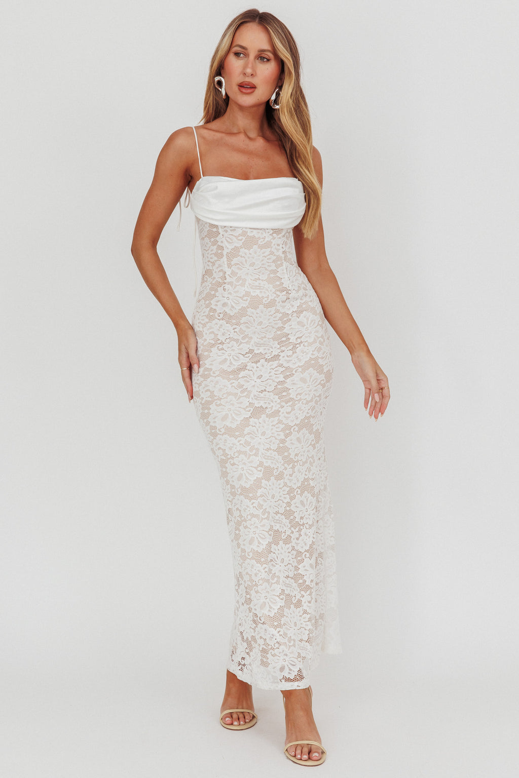 Melting Lace Maxi Dress White by Selfie Leslie Australia