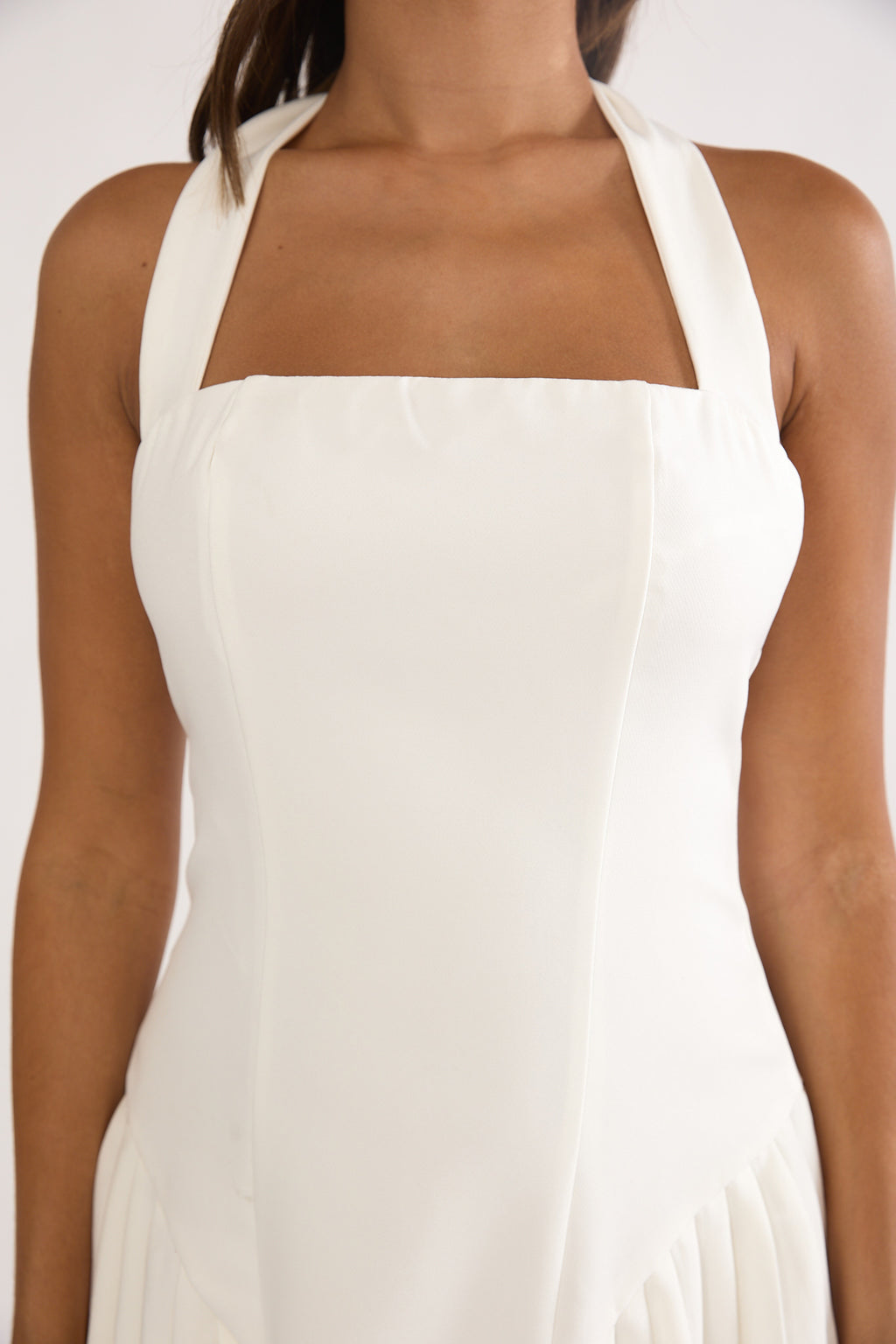 Angelico Halterneck Pleat Mini Dress White by Selfie Leslie Australia