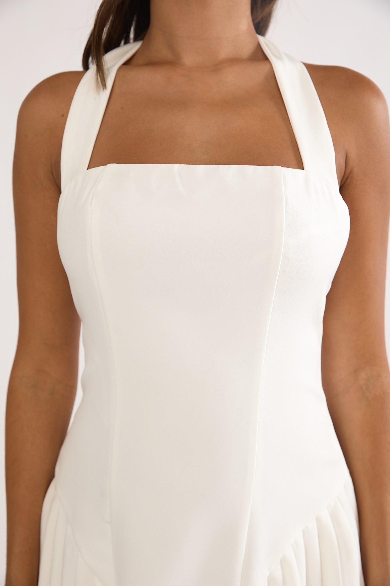 Angelico Halterneck Pleat Mini Dress White by Selfie Leslie Australia