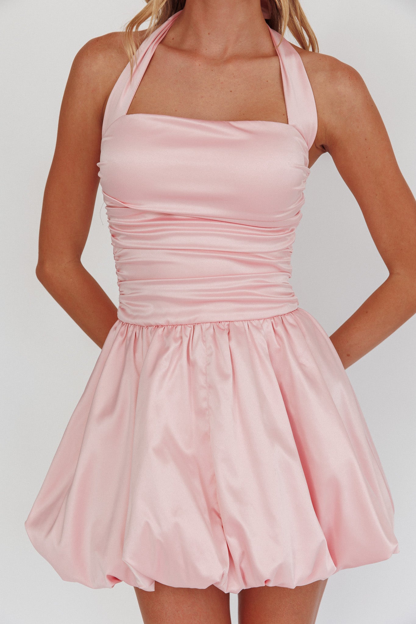 Angelico Halterneck Balloon Mini Dress Pink by Selfie Leslie Australia