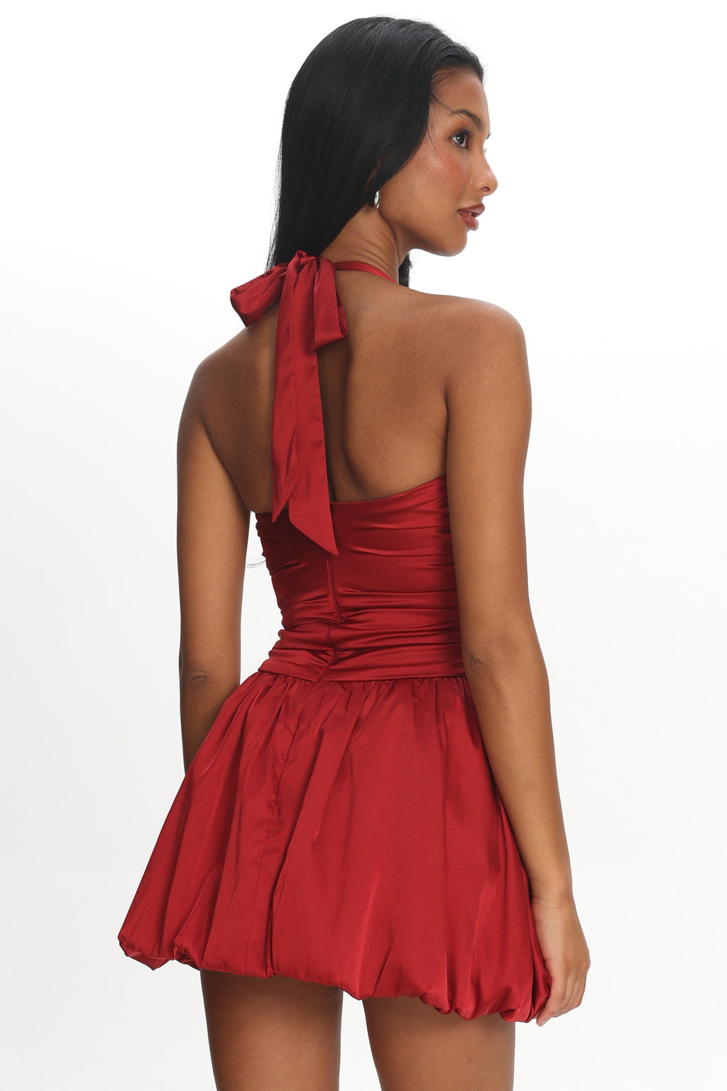 Angelico Halterneck Balloon Mini Dress Wine by Selfie Leslie Australia