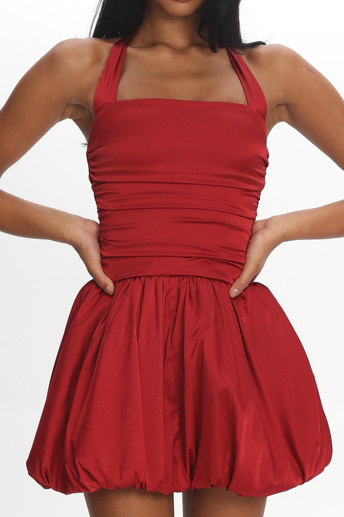 Angelico Halterneck Balloon Mini Dress Wine by Selfie Leslie Australia