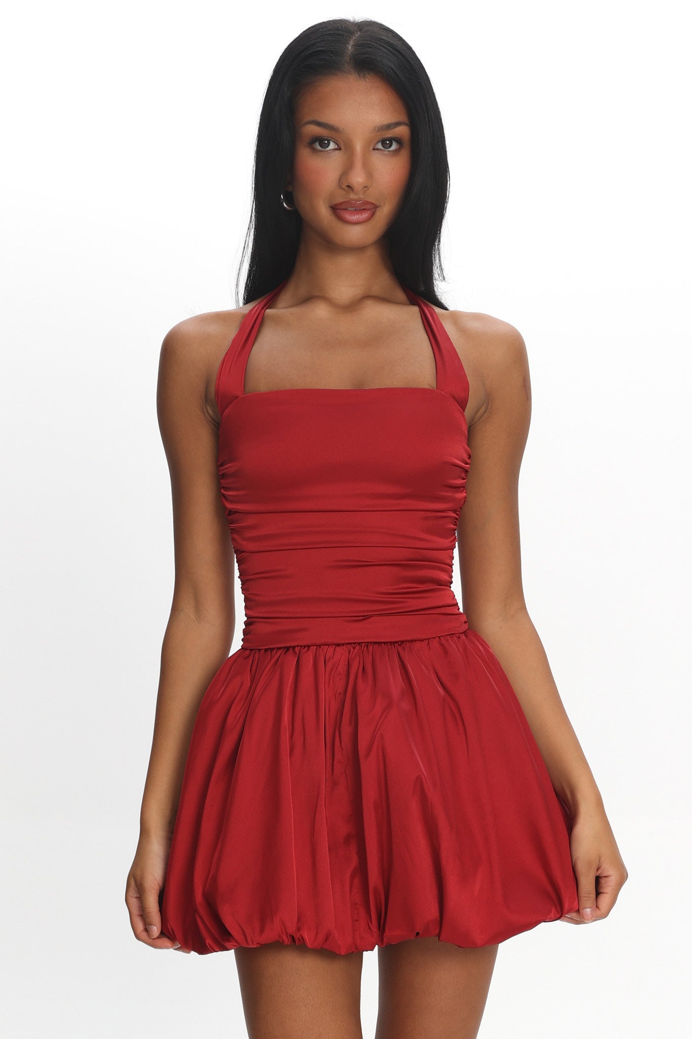 Angelico Halterneck Balloon Mini Dress Wine by Selfie Leslie Australia