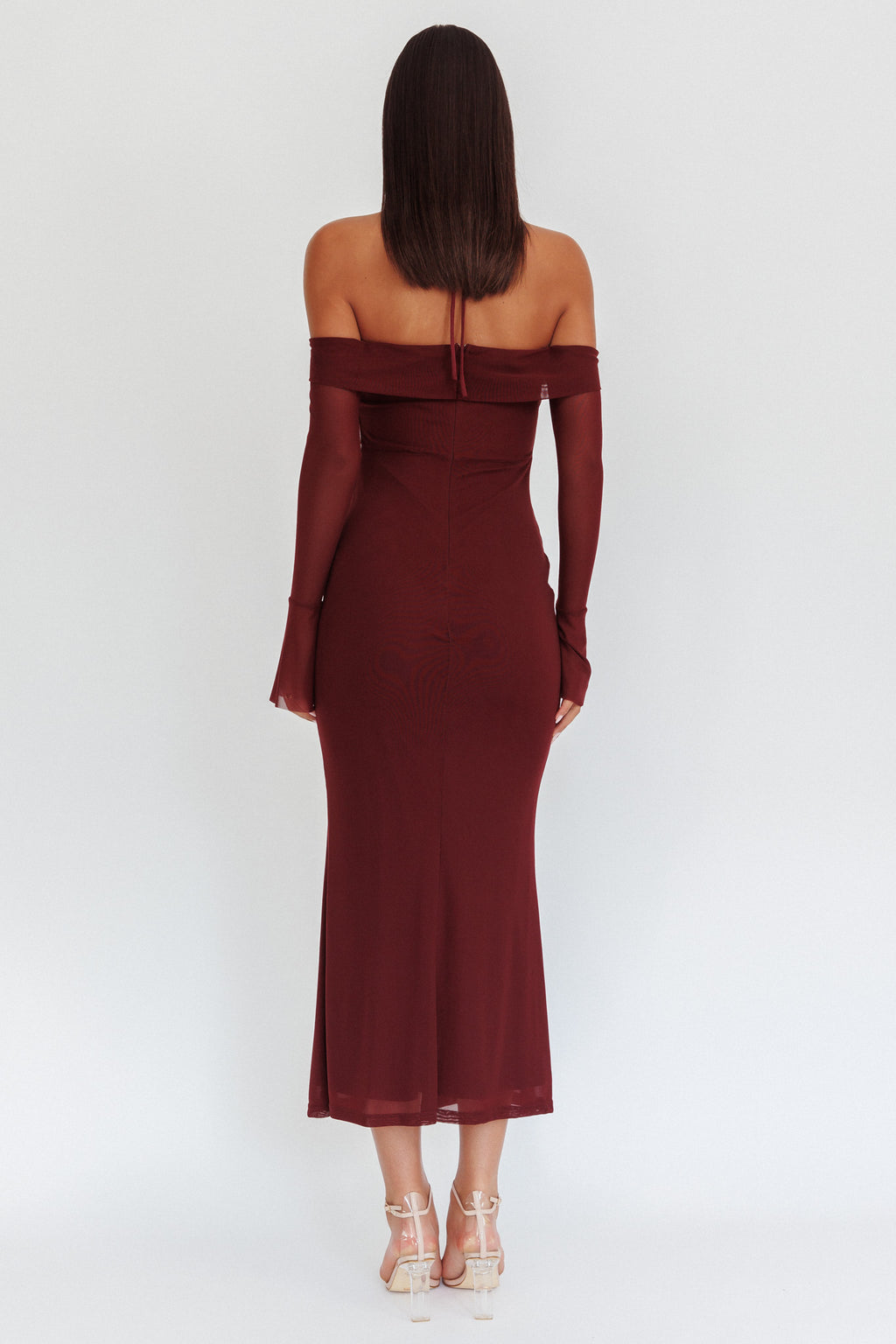 Numbers Game Off-Shoulder Halter Maxi Dress Chocolate by Selfie Leslie Australia