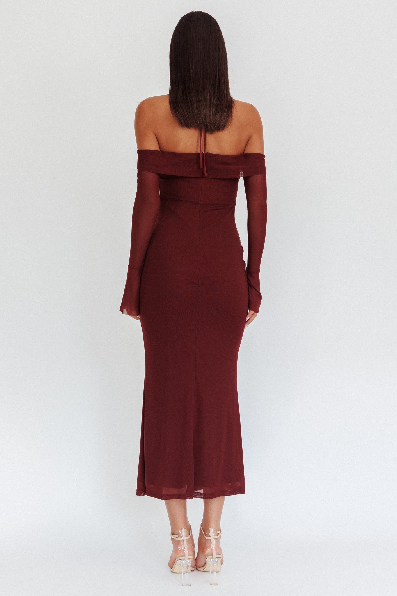 Numbers Game Off-Shoulder Halter Maxi Dress Chocolate by Selfie Leslie Australia