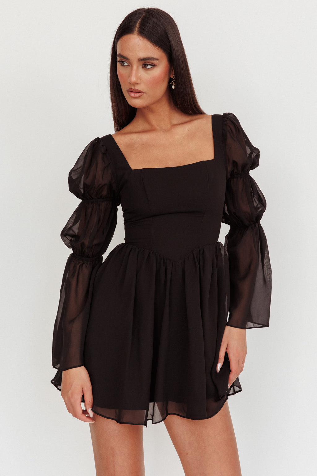 Miya Long Sleeve Mini Dress Black by Selfie Leslie Australia