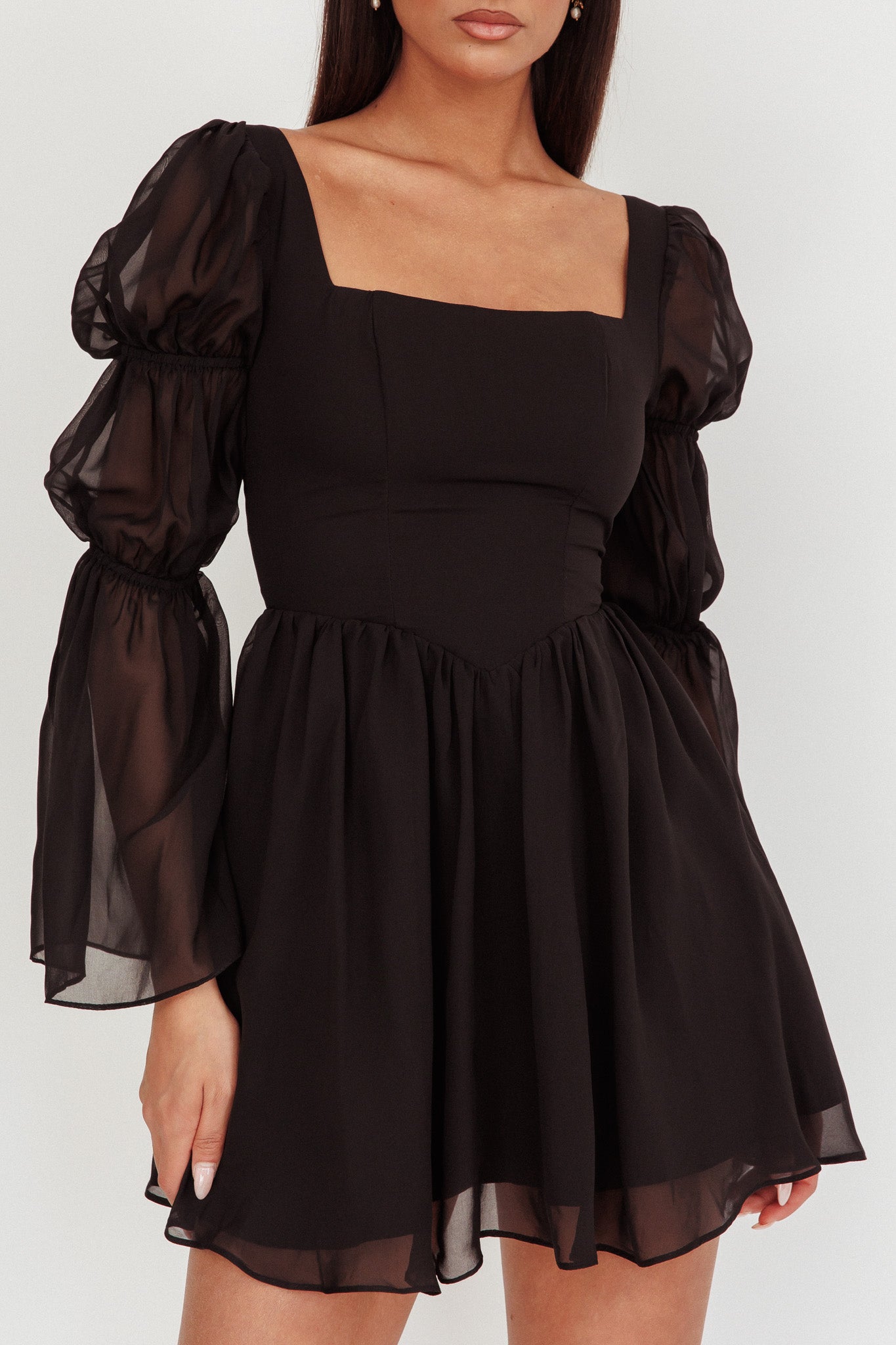 Miya Long Sleeve Mini Dress Black by Selfie Leslie Australia
