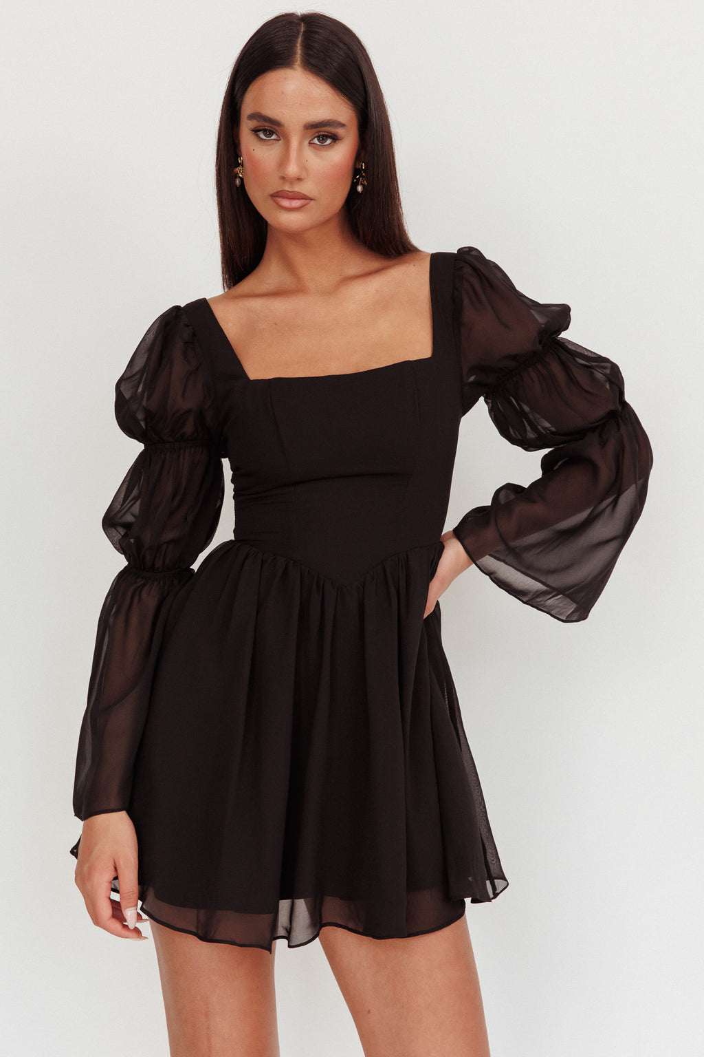 Miya Long Sleeve Mini Dress Black by Selfie Leslie Australia