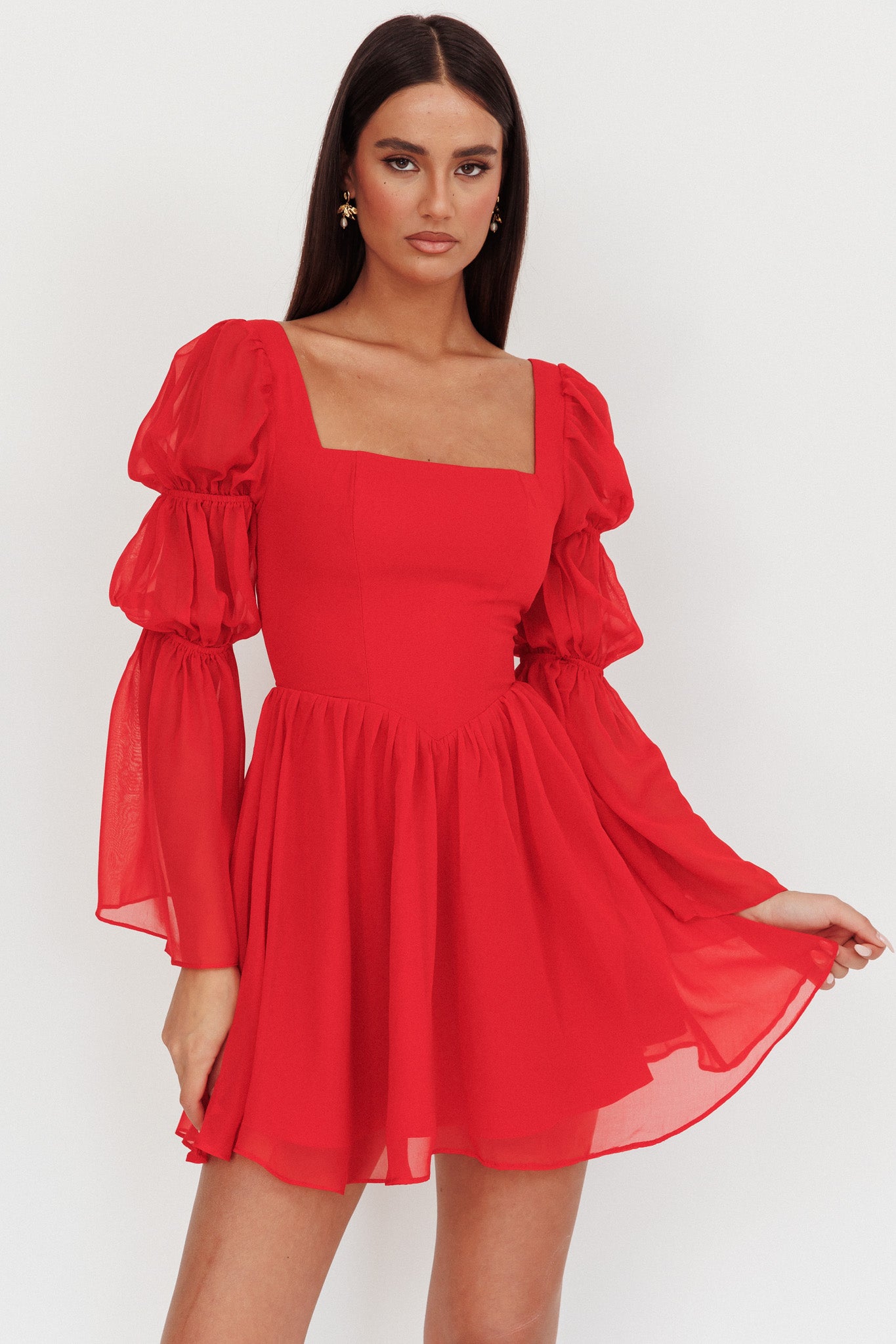 Miya Long Sleeve Mini Dress Red by Selfie Leslie Australia