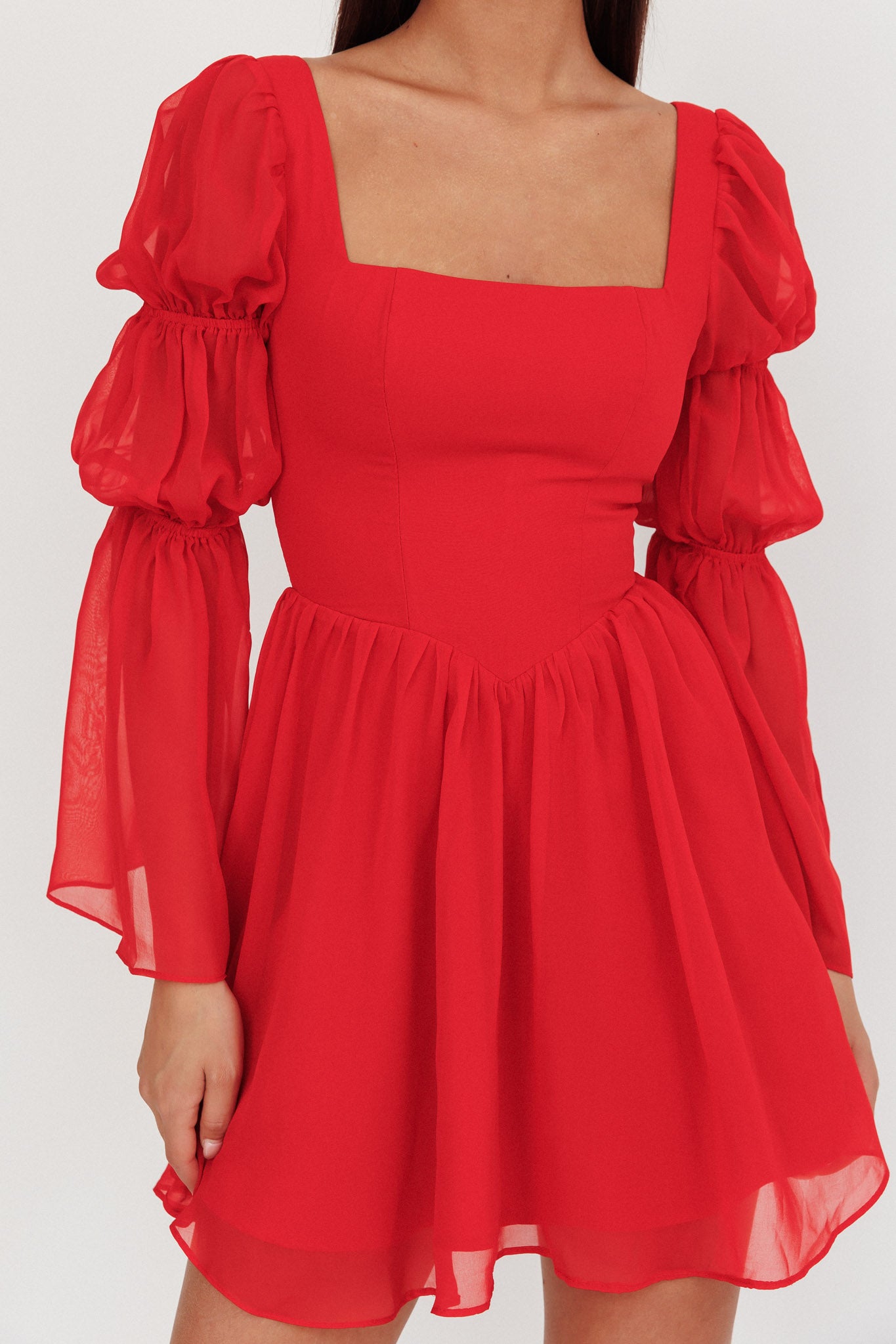 Miya Long Sleeve Mini Dress Red by Selfie Leslie Australia