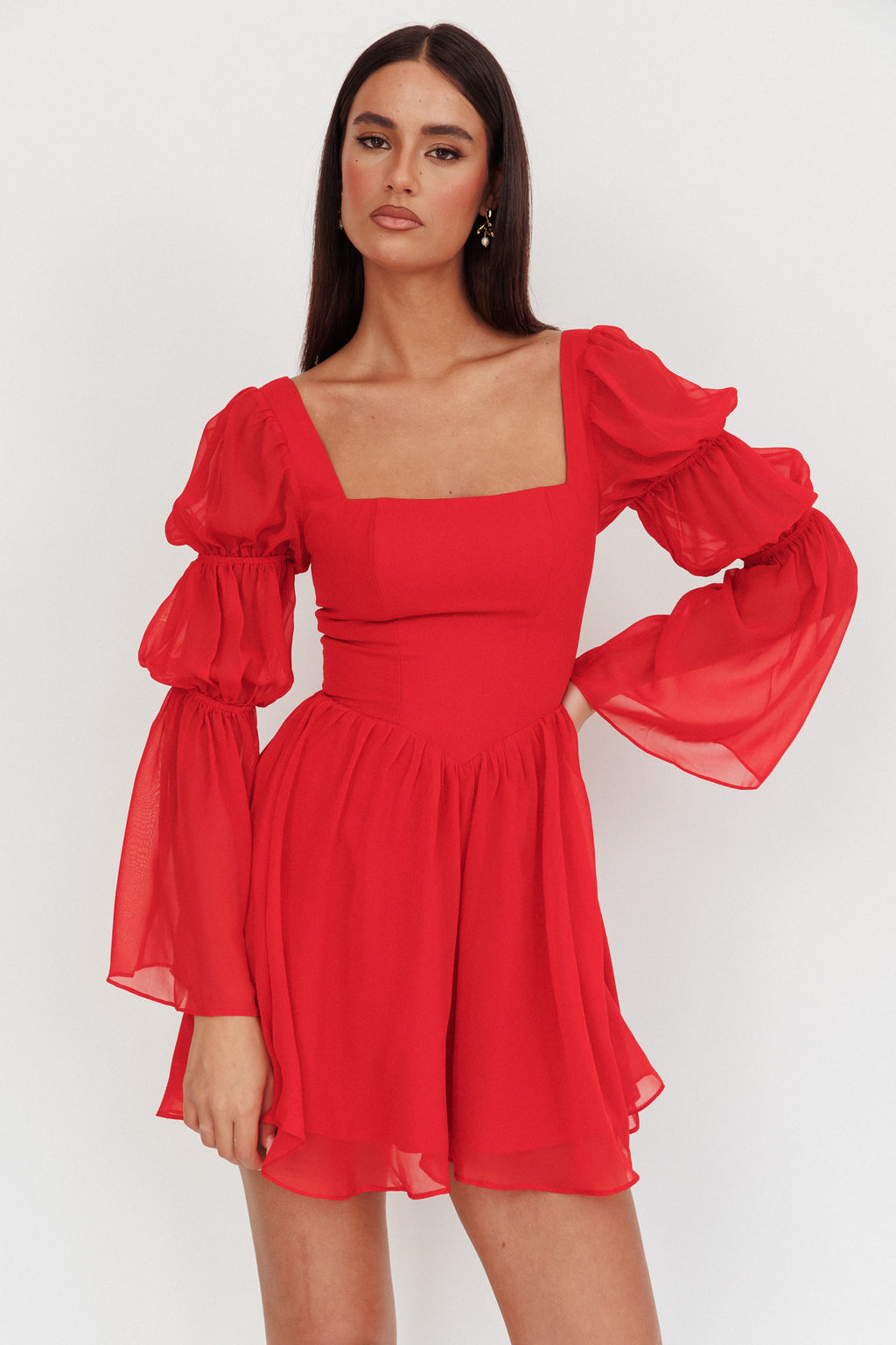 Miya Long Sleeve Mini Dress Red by Selfie Leslie Australia