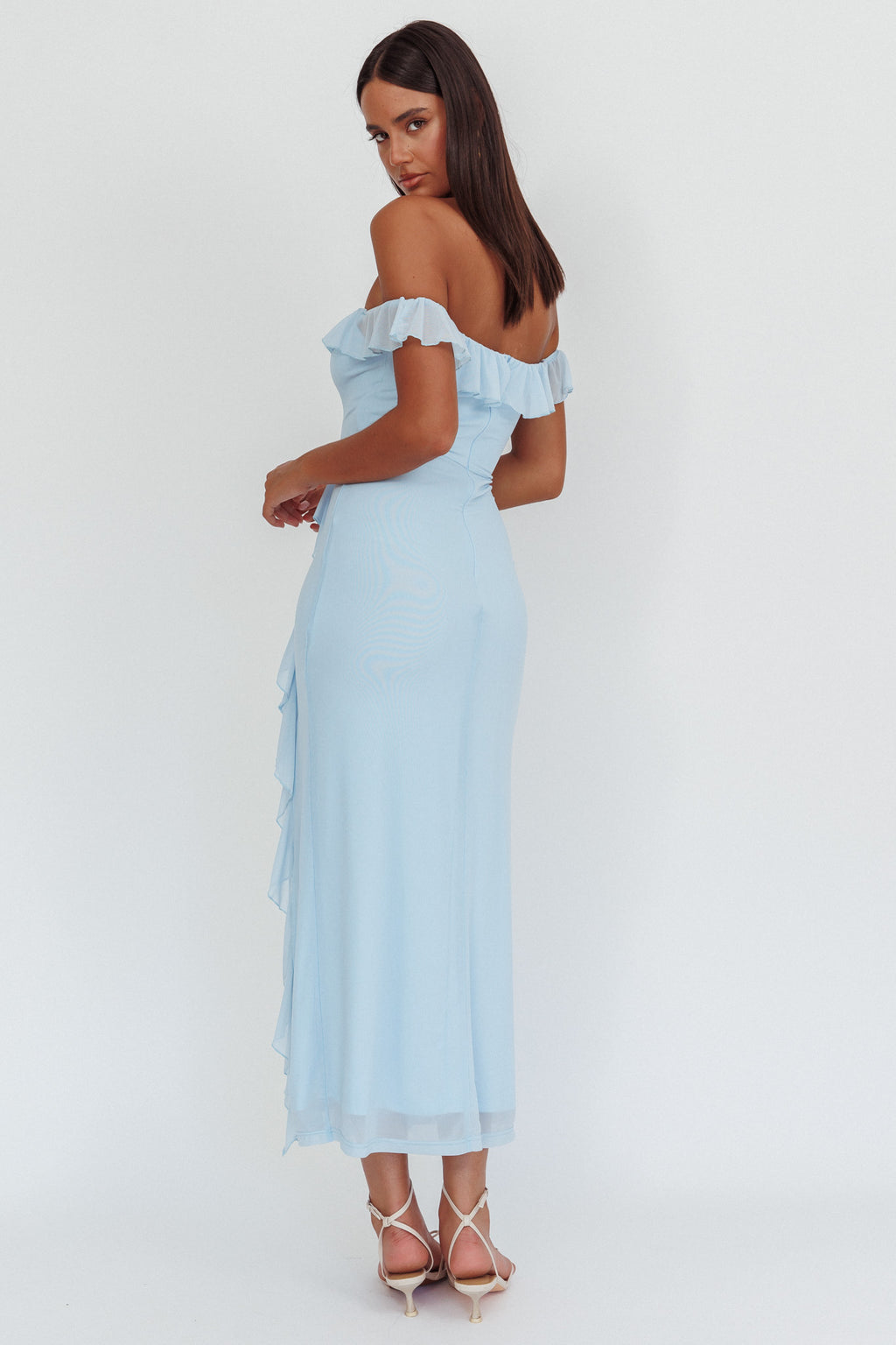 Flamenco Off-Shoulder Ruffle Maxi Dress Blue by Selfie Leslie Australia
