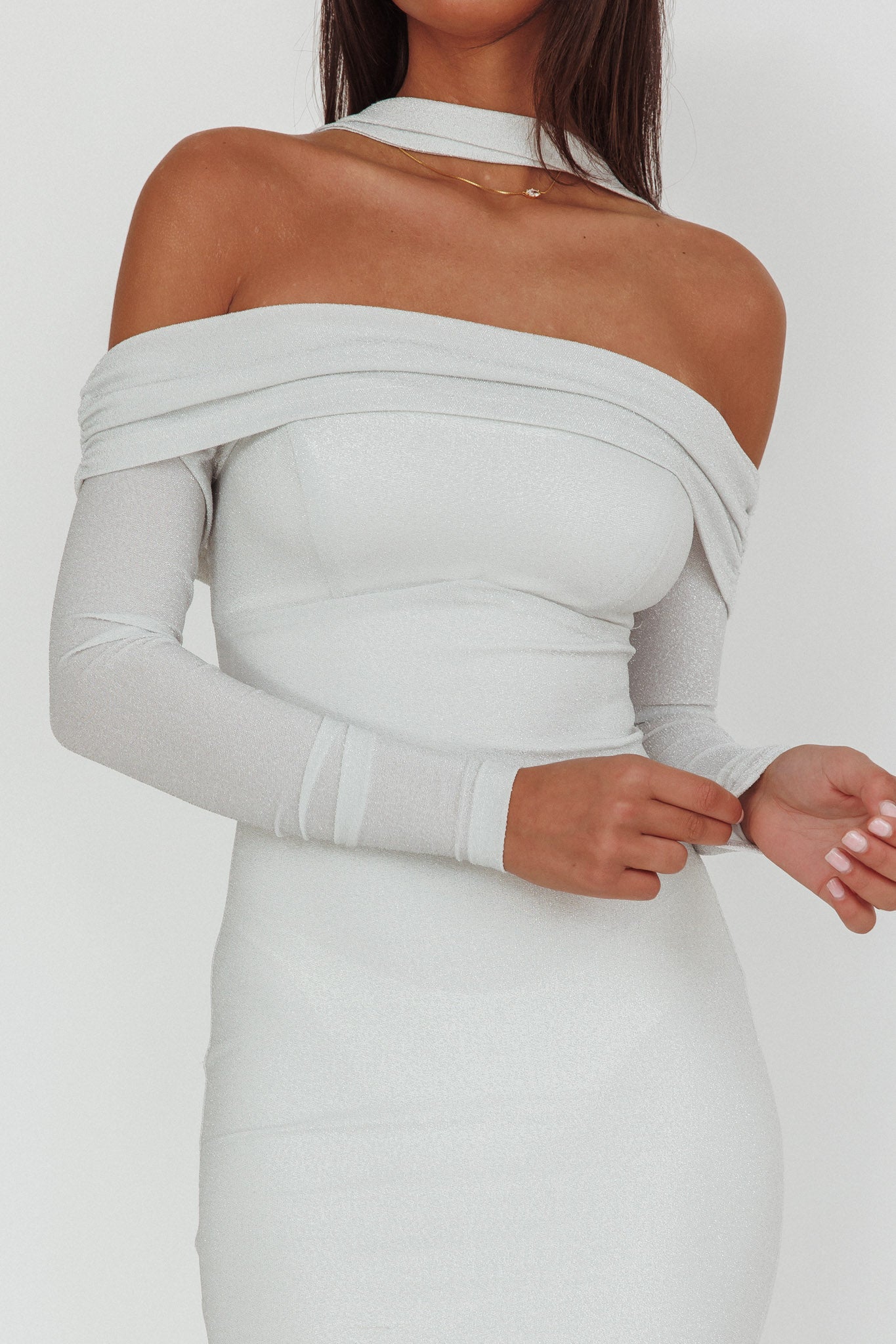 Flutters Off-Shoulder Long Sleeve Maxi Dress White by Selfie Leslie Australia