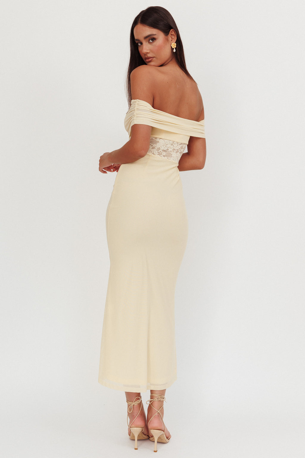 Flutters Off-Shoulder Lace Insert Maxi Dress Cream by Selfie Leslie Australia