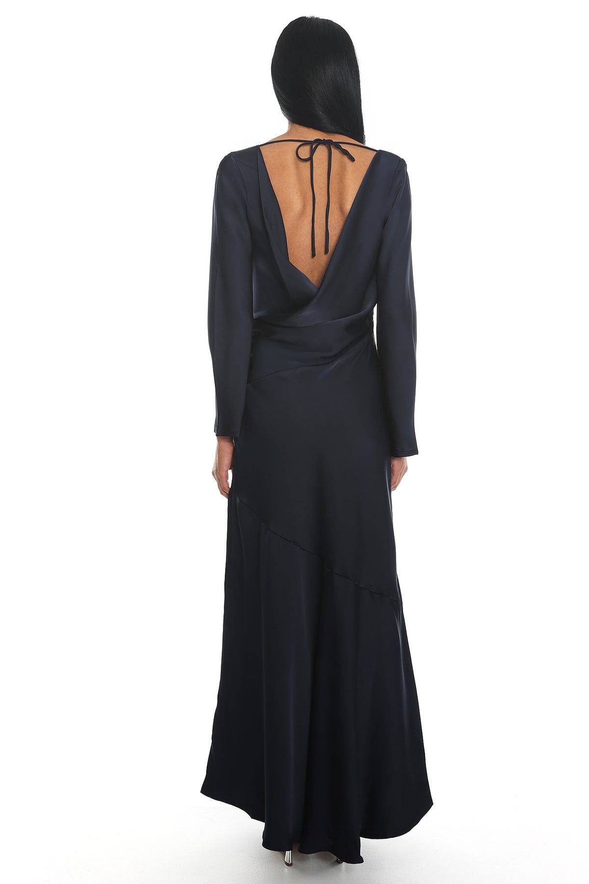 Cecilia Long Sleeve Drape Back Maxi Dress Navy by Selfie Leslie Australia