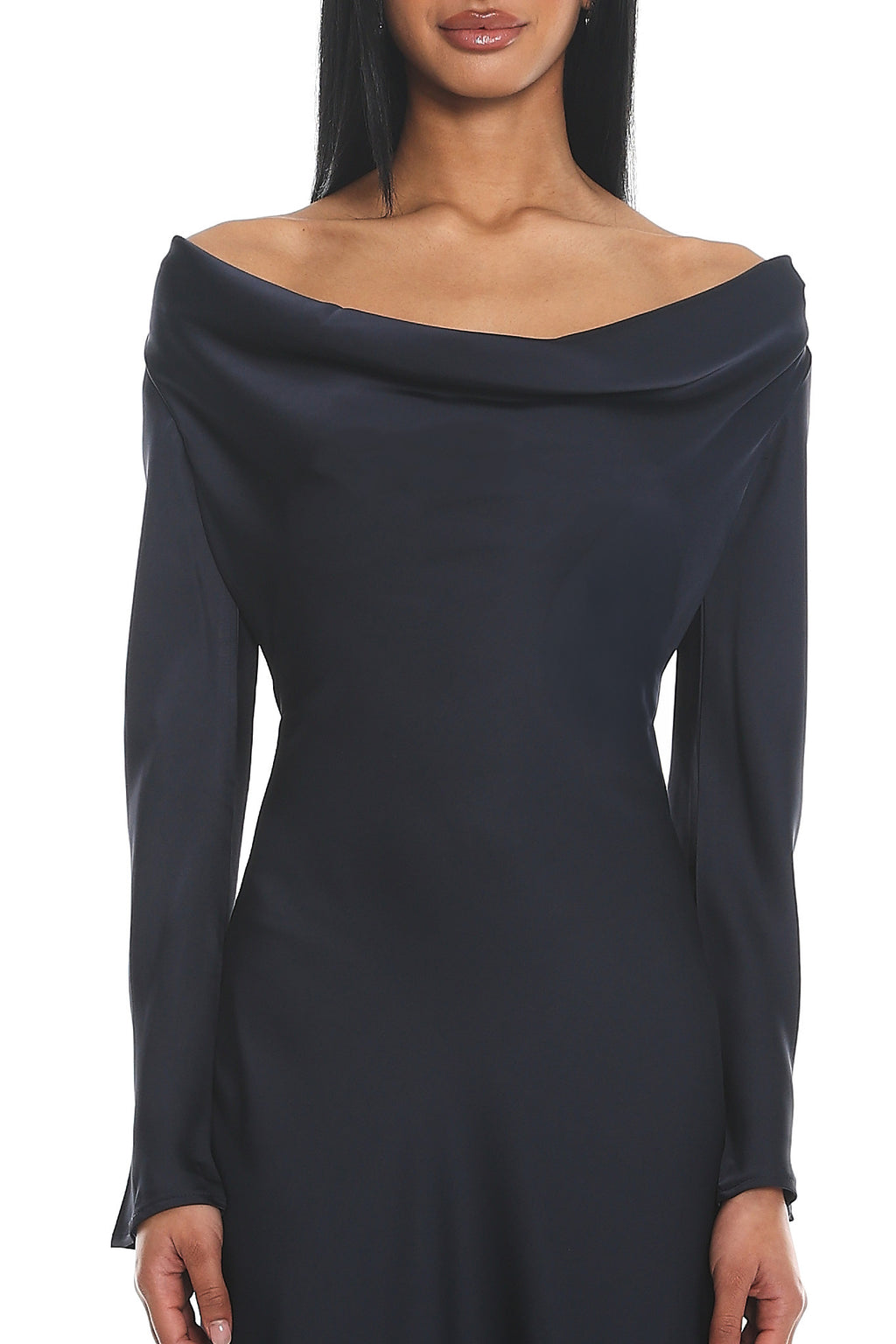 Cecilia Long Sleeve Drape Back Maxi Dress Navy by Selfie Leslie Australia