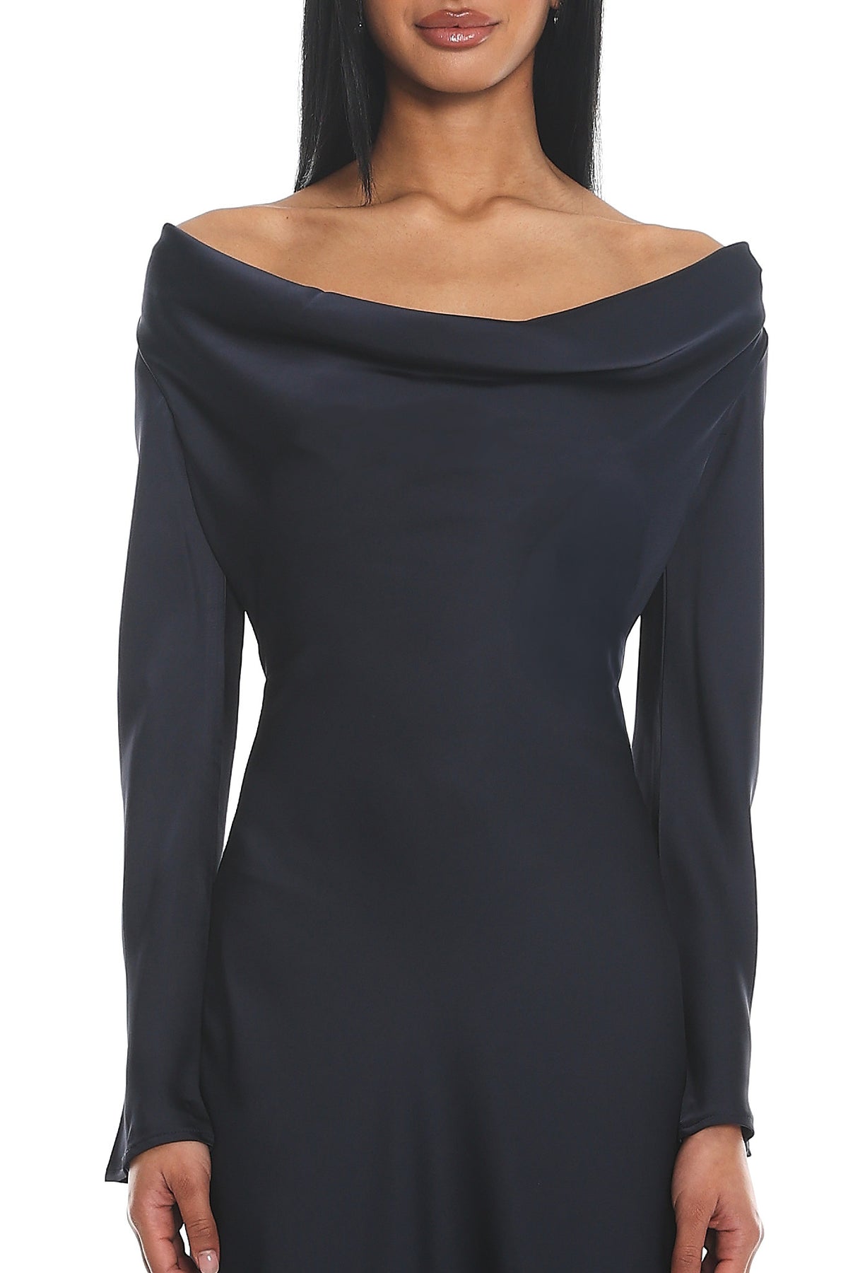 Cecilia Long Sleeve Drape Back Maxi Dress Navy by Selfie Leslie Australia
