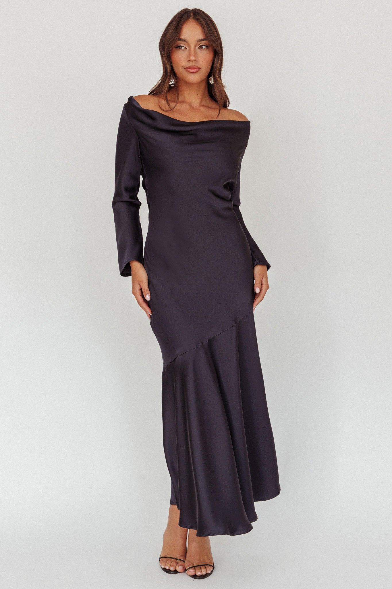 Cecilia Long Sleeve Drape Back Maxi Dress Navy