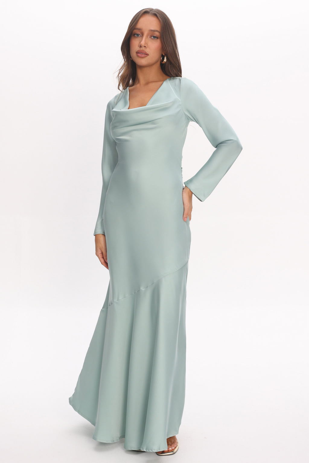 Cecilia Long Sleeve Drape Back Maxi Dress Sage by Selfie Leslie Australia