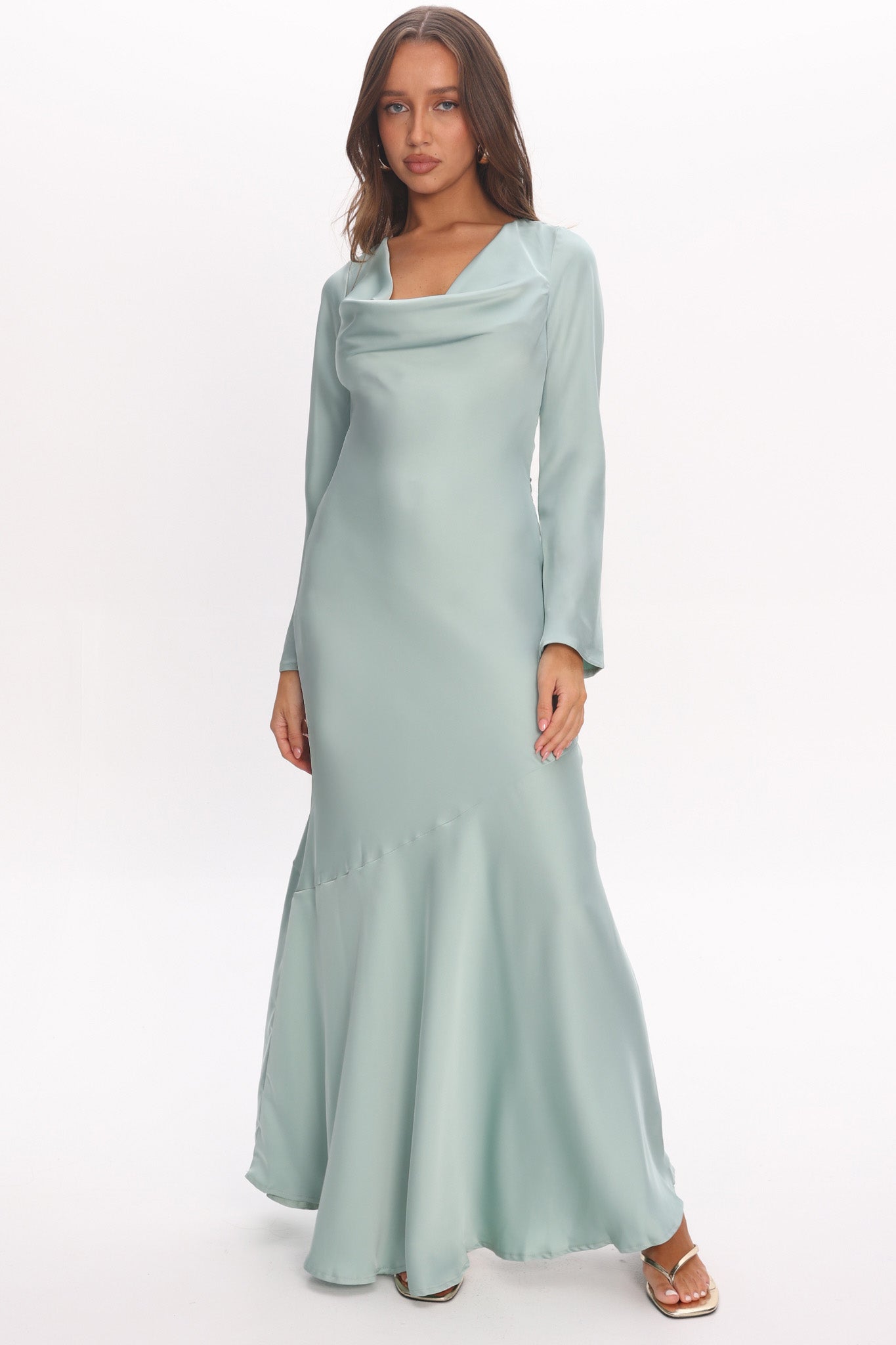 Cecilia Long Sleeve Drape Back Maxi Dress Sage by Selfie Leslie Australia
